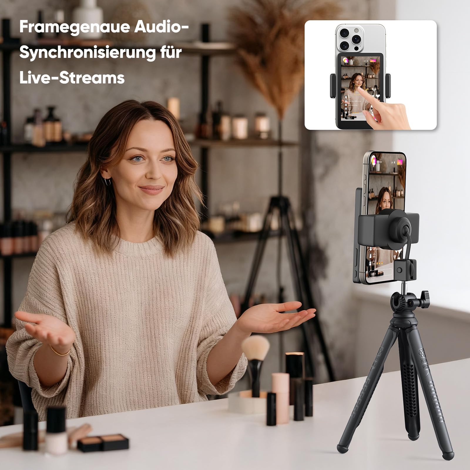 Rottogoon Selfie-Monitor Touchscreen für iPhone 7-17, 4 Zoll 4 K 30 fps, magnetischer Rückkamera-Monitor mit Lautsprecher für Vlog, YouTube, Tiktok, Live-Streaming, Videoaufnahme, Content Creator, P2P