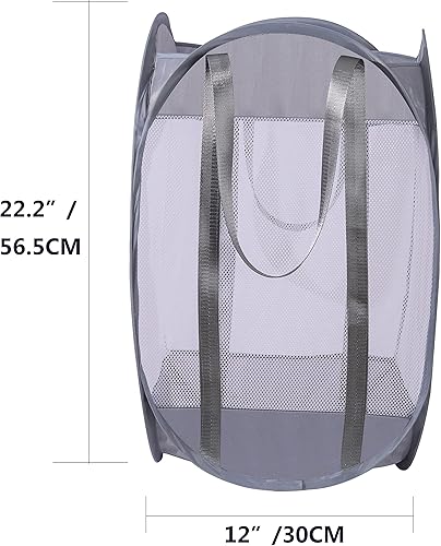 Miniatura 6 de con asas fuertes cesta de lavandería, a prueba de desgarros, cesta de lavandería plegable de malla. Se utiliza para viajes, cuarto de lavado,