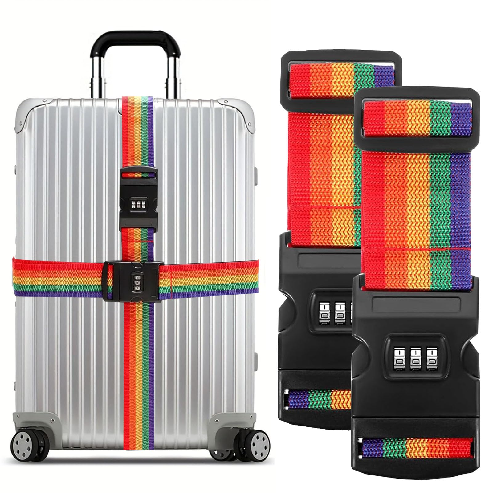 5 * 200cm Verstellbar Koffergurt, 2 Stück Koffergurt Mit Zahlenschloss für Koffer Gepäck Reisetasche
