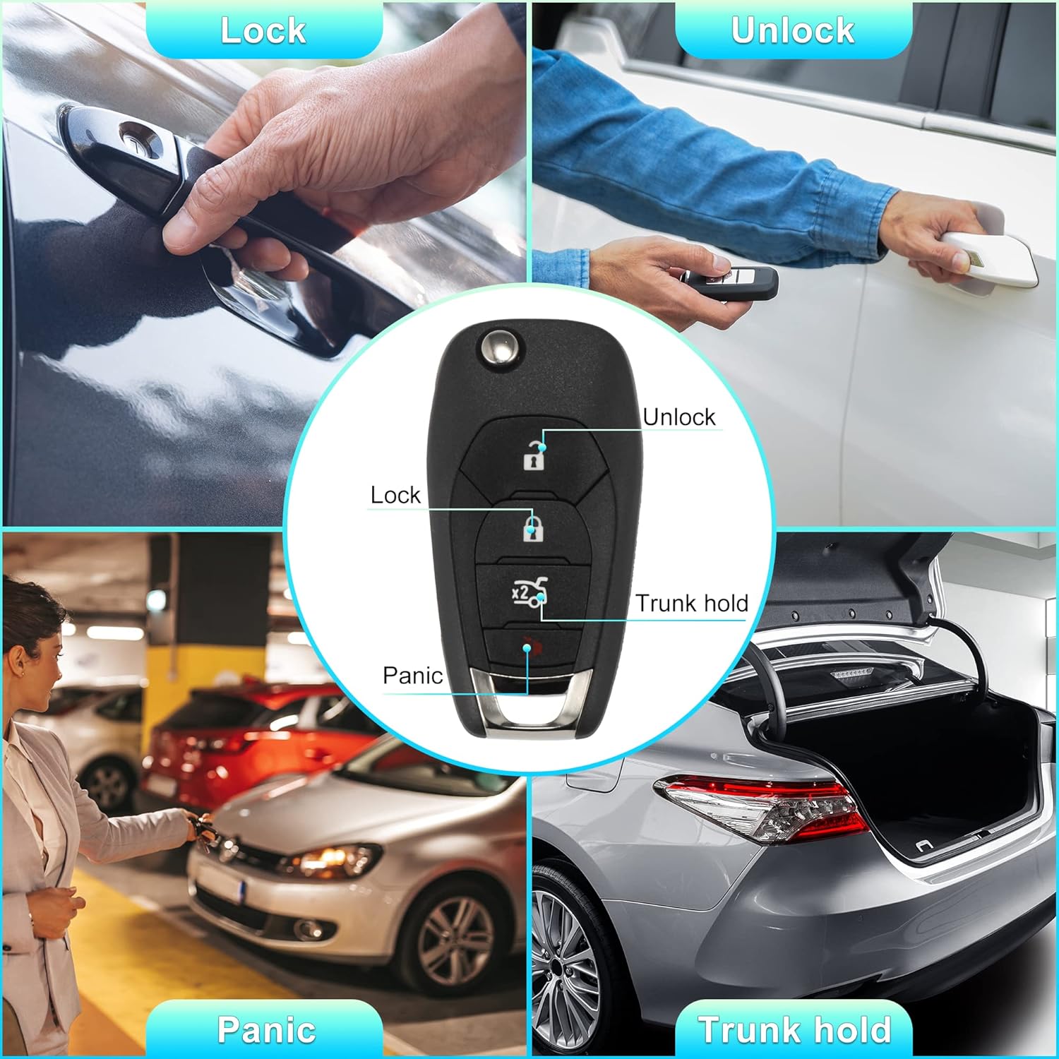 X AUTOHAUX 2pcs 315MHz LXP-T003 Replacement Keyless Entry Remote Car Key Fob for Chevy Cruze 2016 2017 2018 2019 4 Buttons Proximity Smart Remote Key 46 Chip