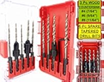 FTG USA 3 Pc #4#6#8 Countersink Drill Bit Set with 6 Pc Replacement Tapered Drill Bits for Wood in Storage Container