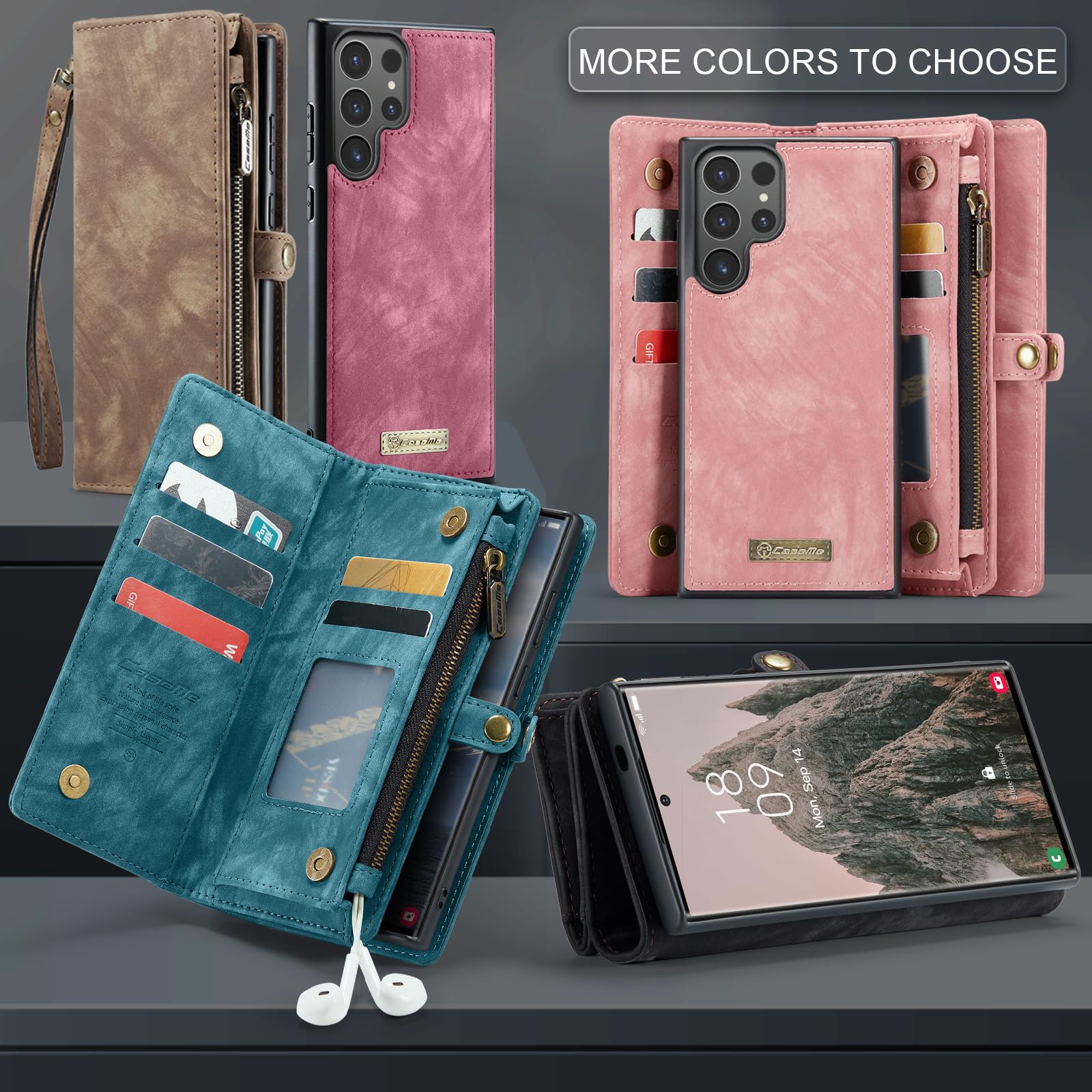 Etui do Samsung S24 Ultra, odporne na wstrząsy, etui na karty, otwierane, magnetyczne, odpinane, przegródki na zamek błyskawiczny, portfel, etui do Samsung Galaxy S24 Ultra 5G, odporne na