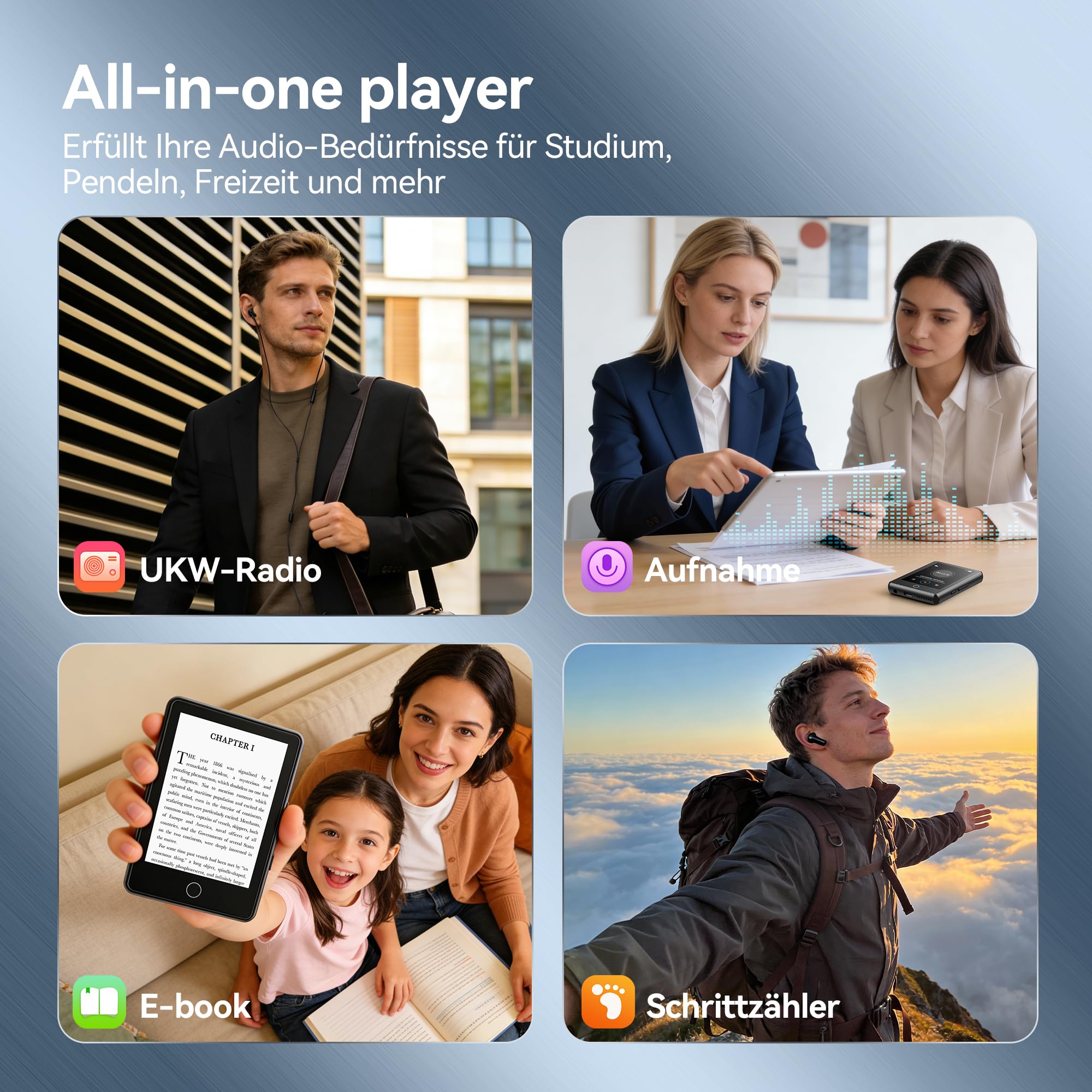 AGPTEK 64 GB MP3 Player Bluetooth 5.3, 2,8 Zoll Full-Touchscreen Musik Player, 60 Stunden Tragbarer HiFi Kinder MP3-Player mit Lautsprecher, FM-Radio, E-Book, Unterstützung bis zu 128 GB, Schwarz