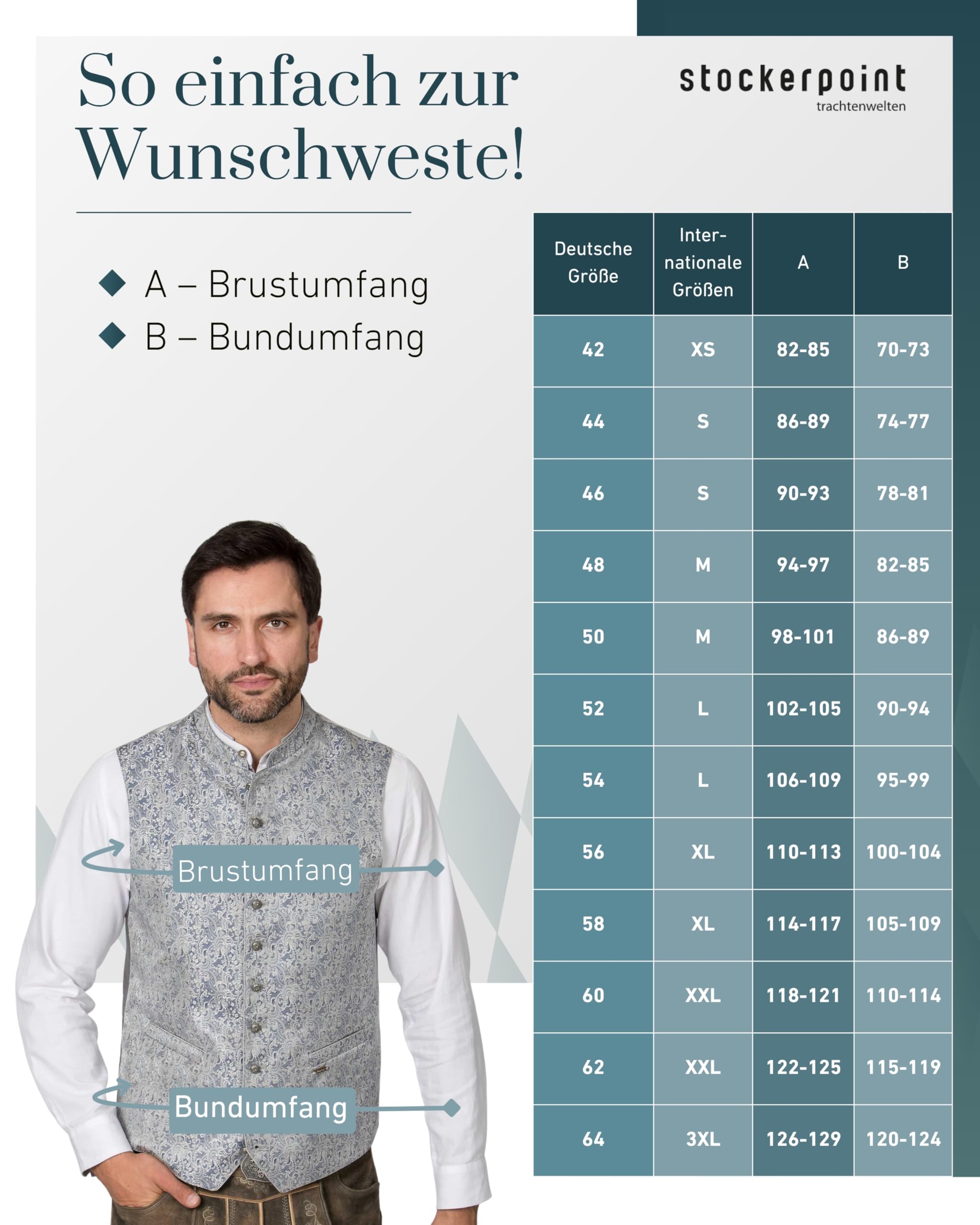 Stockerpoint Herren Trachtenweste Ramiro I Größen 44-60 I Traditionelle & hochwertige Weste mit verstellbarem Riegel I Perfekt für Trachten & Festlichkeiten