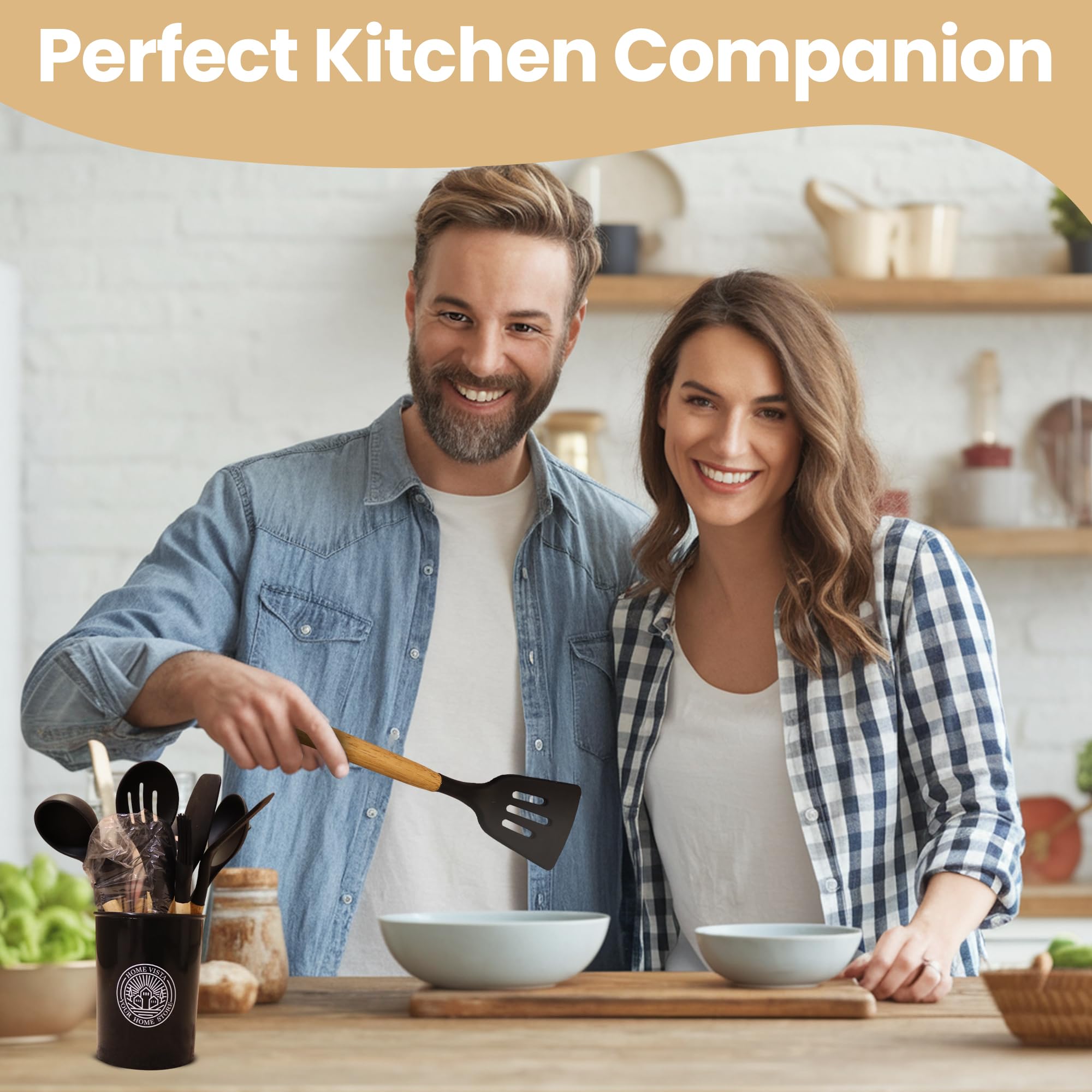 12 Pcs Silicone Cooking Utensils Set with Holder – Heat Resistant, BPA-Free Tools for Non-Stick Cookware – Ideal for Homes, Daily Cooking & Gifting – Black Kitchen Set — view 7