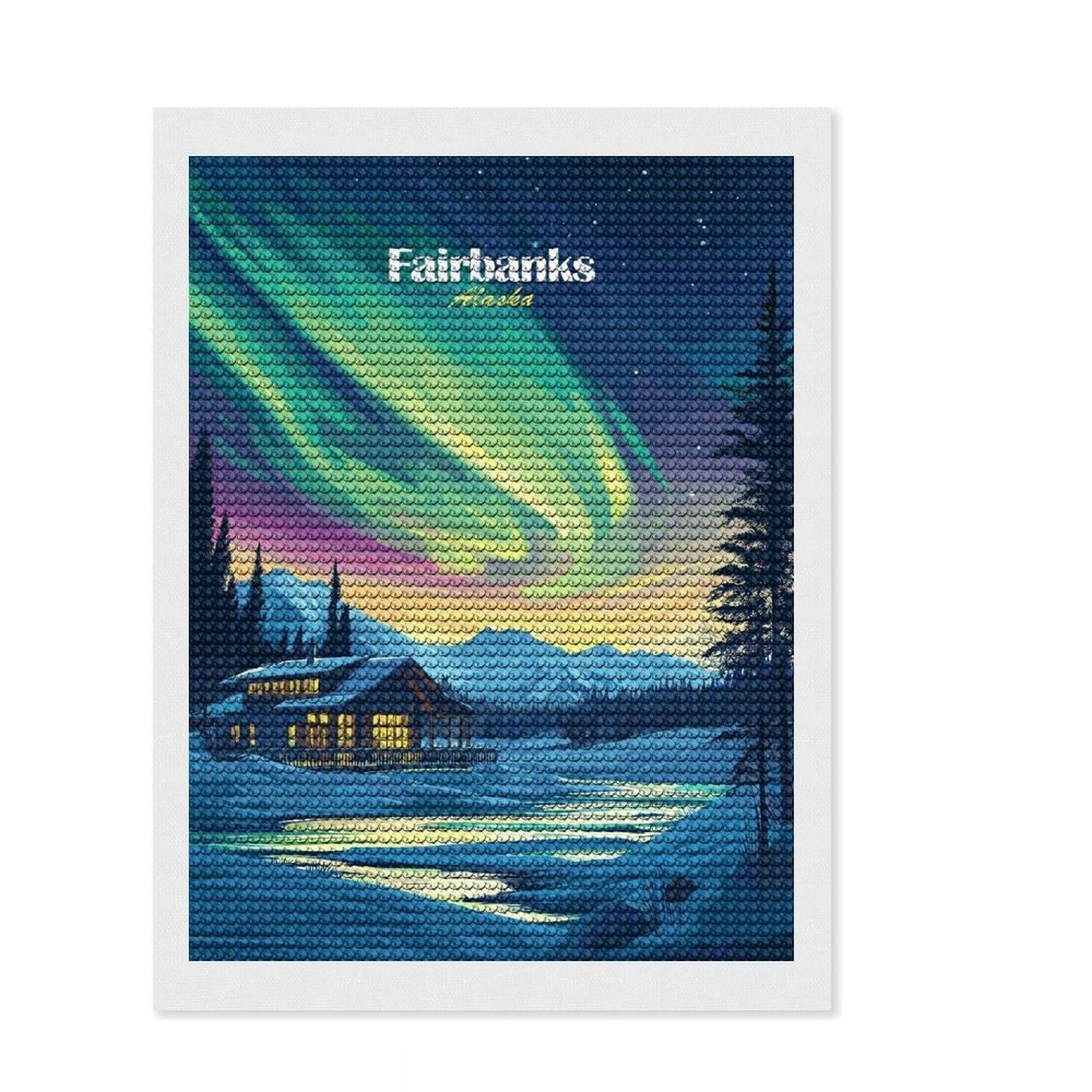 Junmoney Fairbanks Alaska Aurora Borealis Diamond Art Kit 12"x16", for Women, Full Kit Included, Boho Decor, Birthday Gift, Creative Leisure Activity