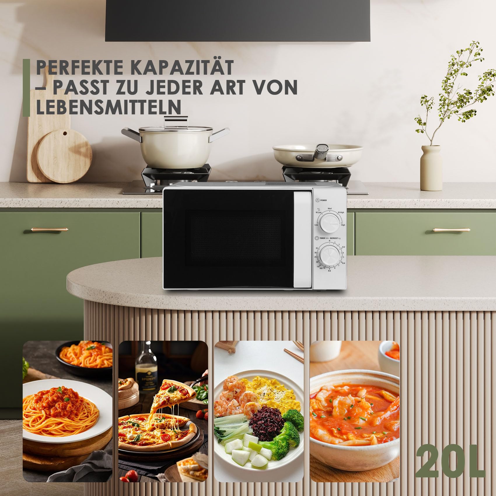 Techomey Solo Mikrowelle 20L 700W mit Drehteller 5 Leistungsstufen Schwarz