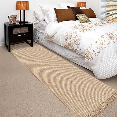 Miniatura 3 de Alfombra de pasillo de 2 x 8 pies, color beige, de algodón, lavable, con borlas, para cocina, pasillo, baño, dormitorio, sala de estar, lavandería,