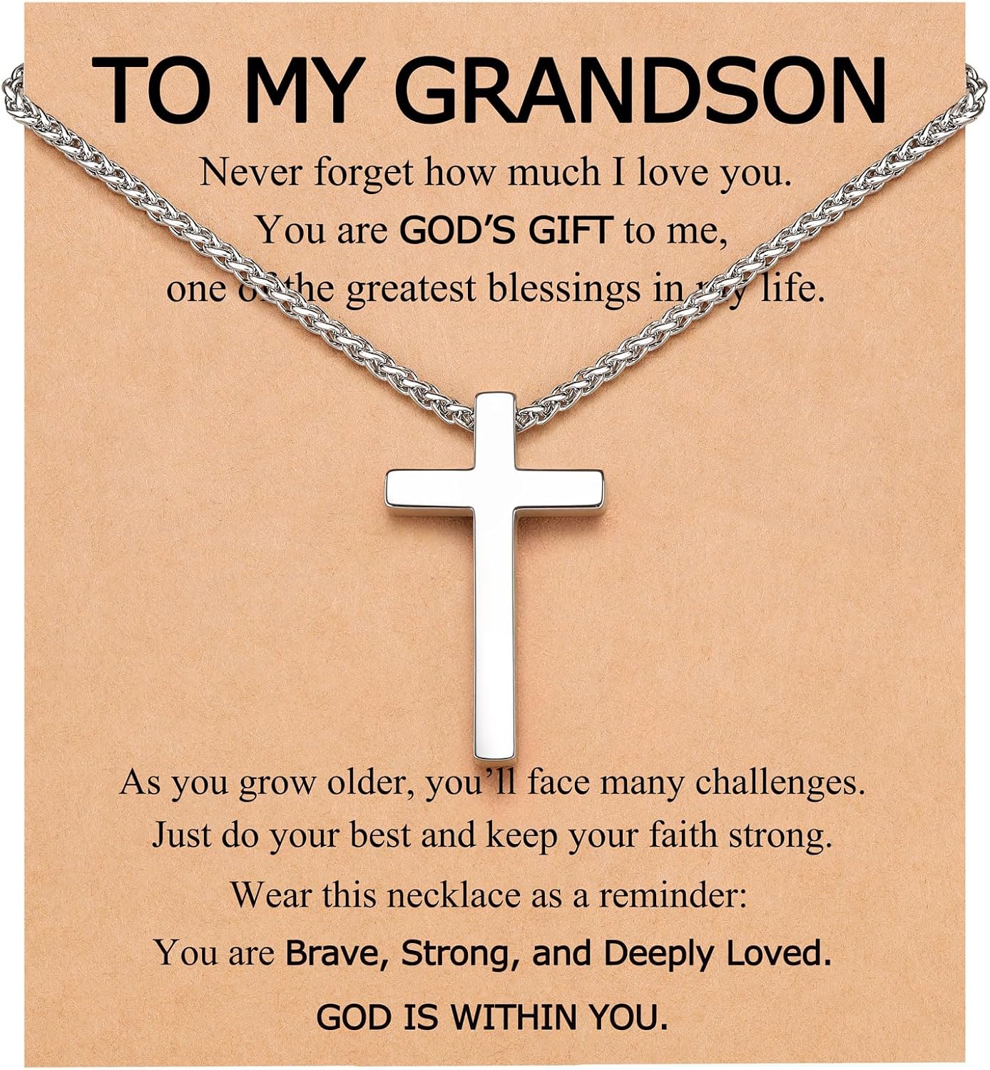You Are God's Gift to Me - Silver Cross Necklace for Son/Grandson, Christian Christmas Birthday Gifts