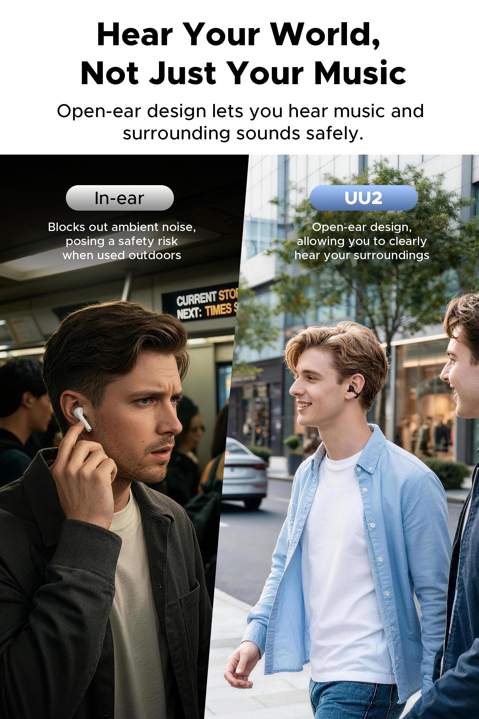 SoundPEATS UU2 Cuffie Open-Ear a Clip LDAC 42h IPX5 BT6.0 Ricarica Rapida | · Driver 12mm doppio magnete · 5,9g leggeri · tasti fisici · intercambiabili SX/DX · ENC a 2 microfoni