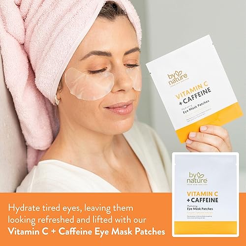 Miniatura 3 de By Nature Vitamina C + cafeína iluminadora + parches hidratantes para debajo de los ojos - Parches energizantes y reponedores para ojeras - Cuidado