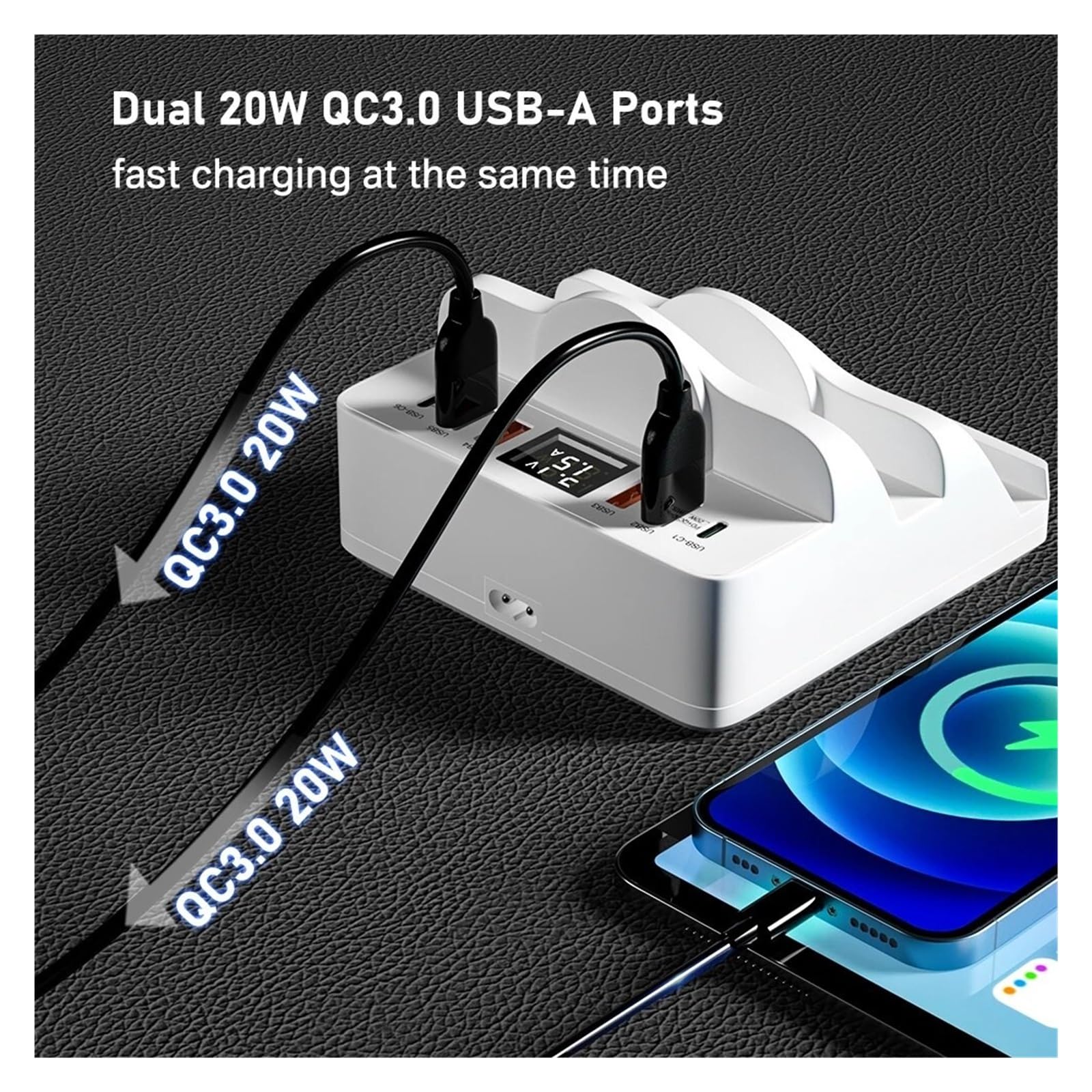 Stacja Ładująca USB O Mocy 80 W Z 6 Portami I Podwójną Bezprzewodową Ładowarką. Szybka Ładowarka Quick Charge 3.0 PD Technologia Szybkiego Bezpiecznego ładowania