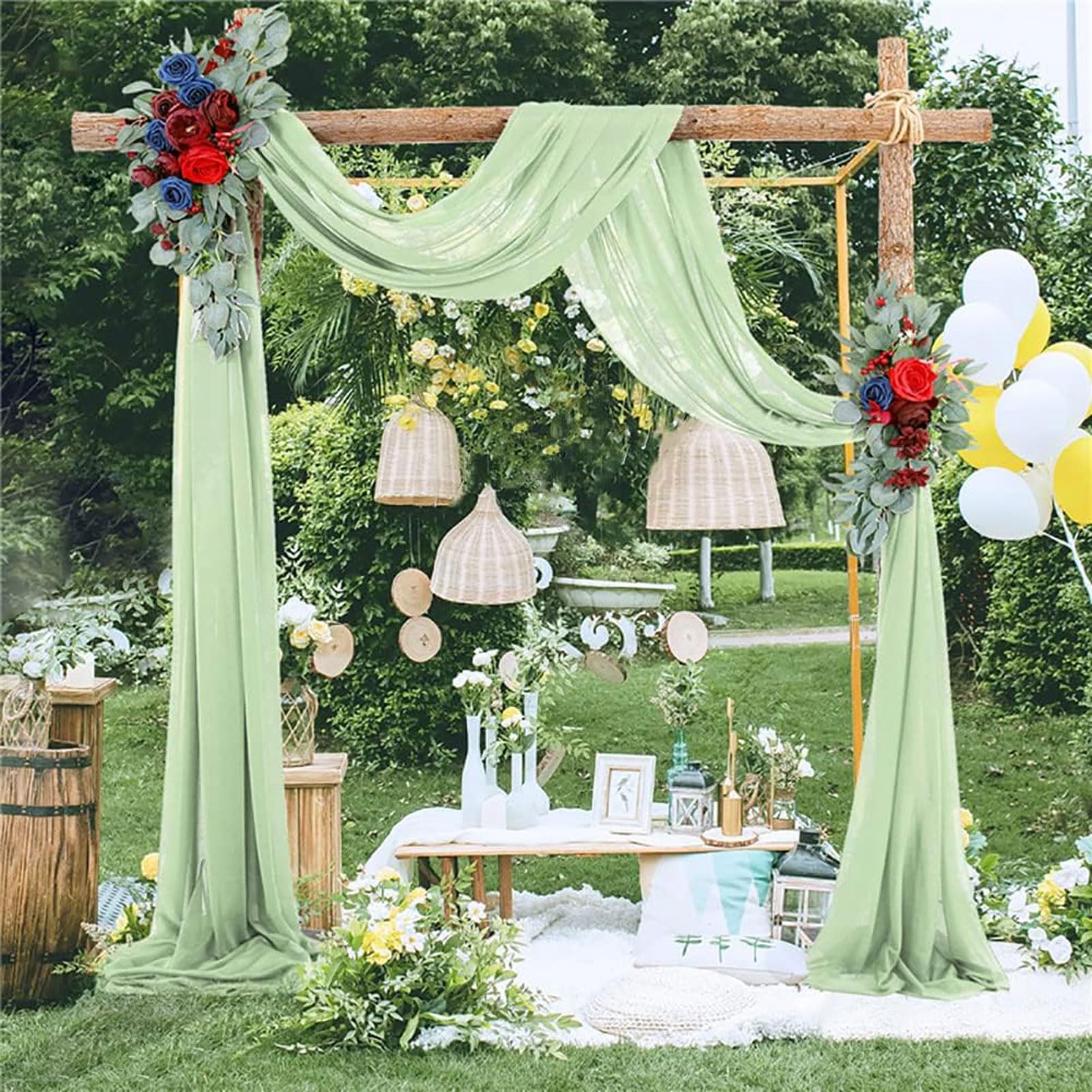 HUHJYUGE Voilage Arche Mariage Vert, Rideau Voilage Tulle Suspendue, Extérieur Mariage Rideau Tulle, Rideau Arche de Mariage, pour Déco Fête Cérémonie Rideaux Salon (6 600cm)