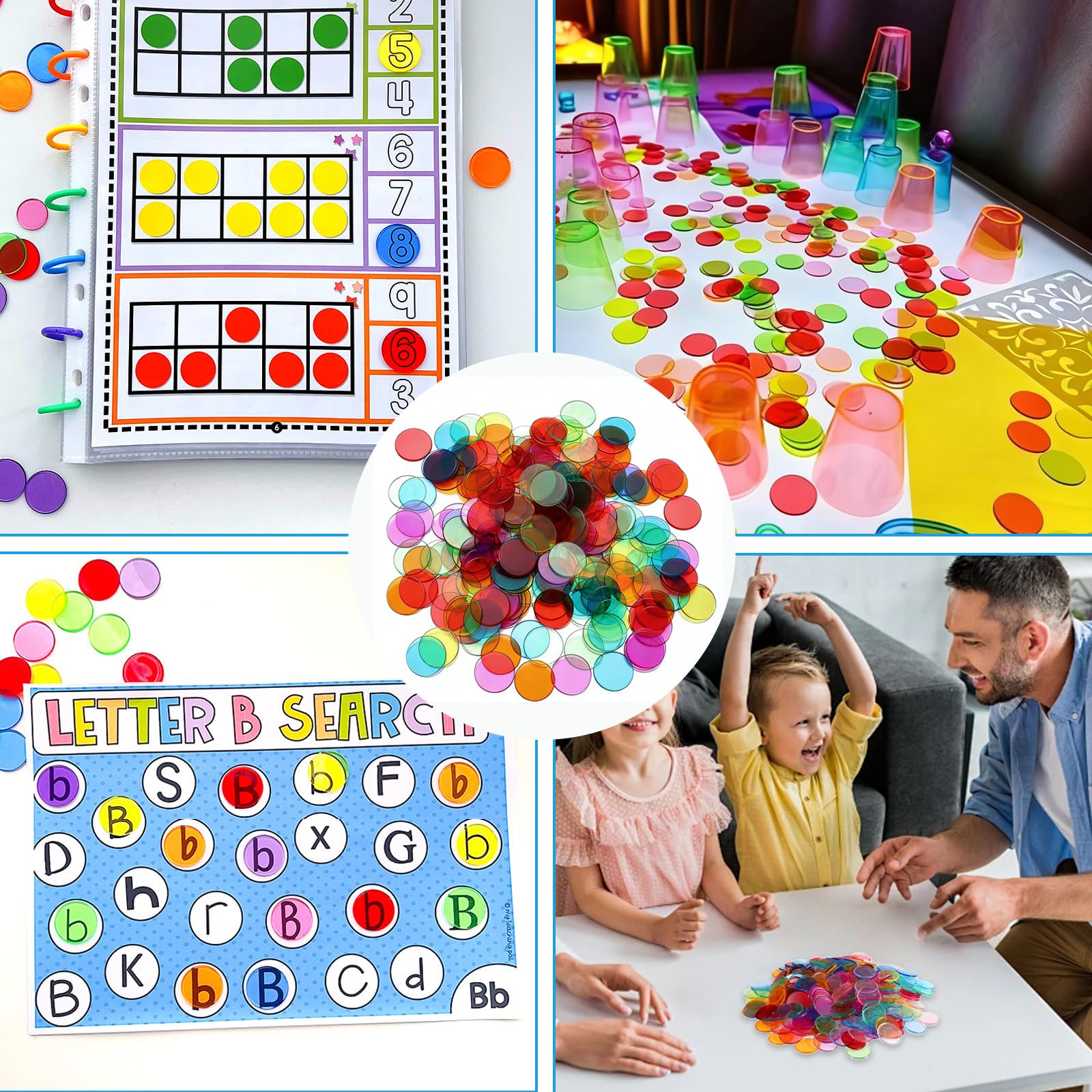 600 sztuk żetonów do bingo, przezroczyste plastikowe żetony kolorowe | gry matematyczne, żetony do gier bingo na edukacyjne zabawki, odpowiednie dla rodzin, grup