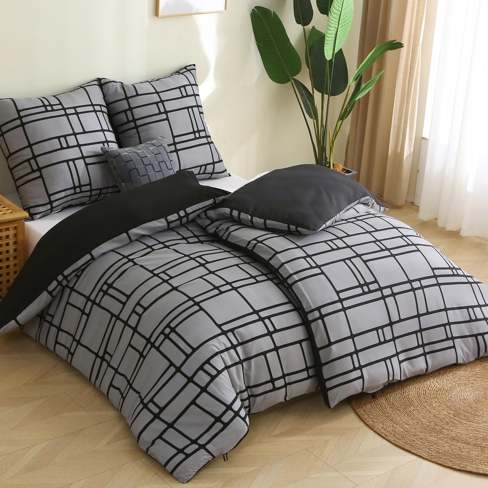 Pamposh Bettwäsche 135x200 4teilig - Bettwäsche Grau 2 Bettbezüge 135x200 cm + 2 Kissenbezüge 80X80 cm, ÖKO-TEX Bettwäsche-Sets Ultraweicher Mikrofaser mit Reißverschluss