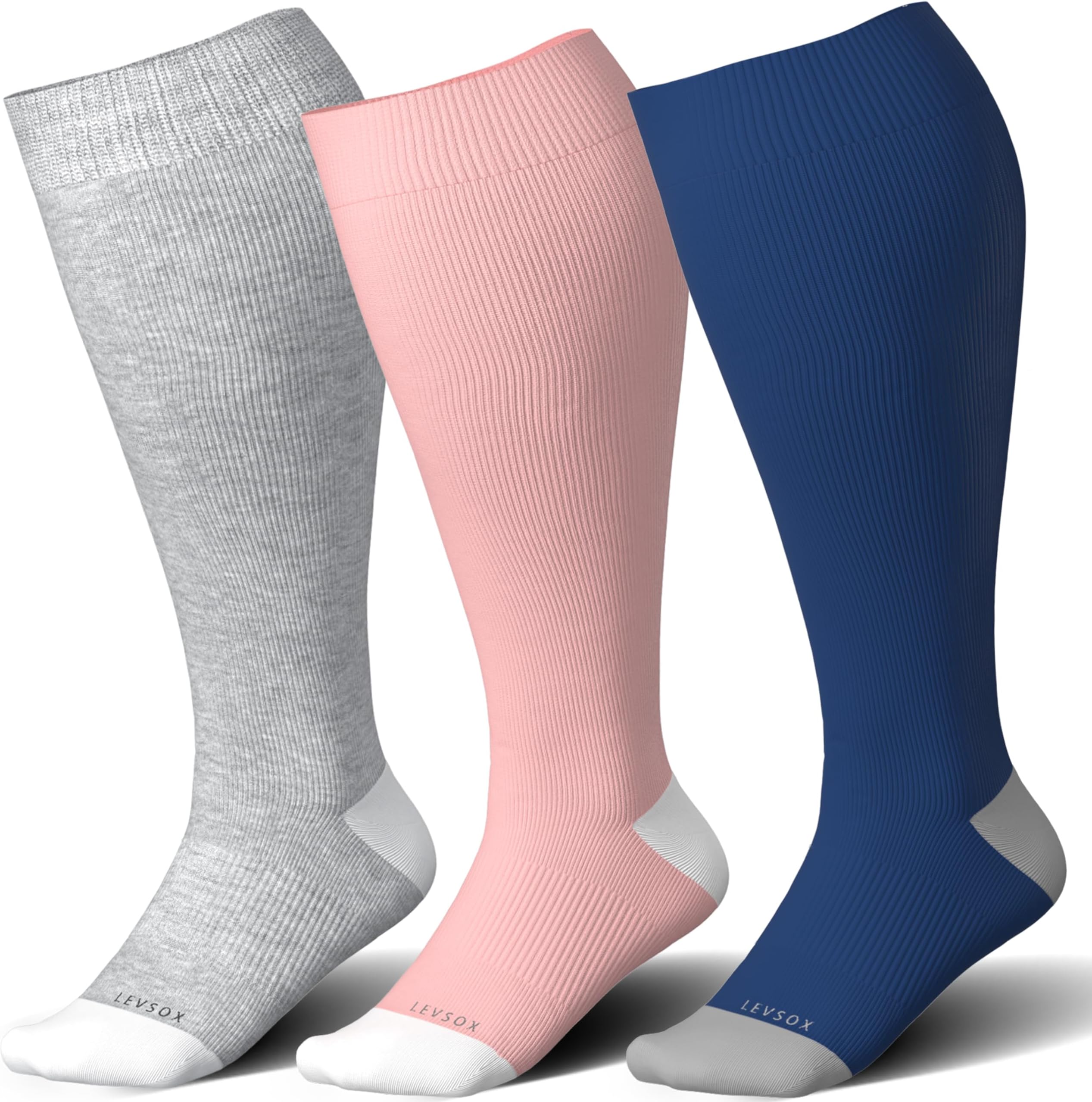 - LEVSOX Wide Calf Compression Socks for Women&Men Plus Size 15-20mmHg Knee High Large Support Stockings for Circulation