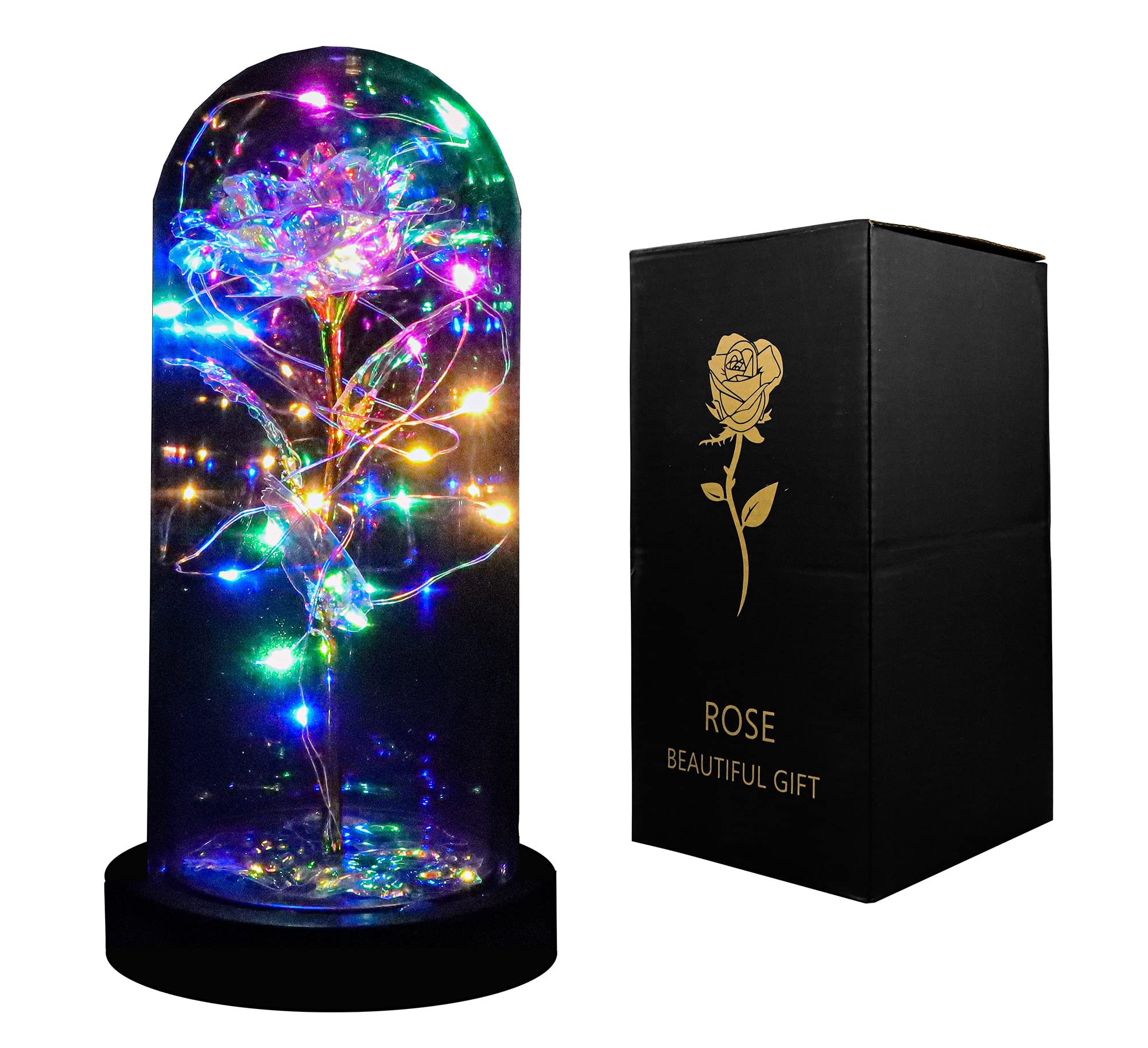 INOGIH Galaxy-Artificial Rose-Flowers-Forever Enchanted Rose with Colorful LED Light in Glass Dome for Romantic Gifts Anniversary