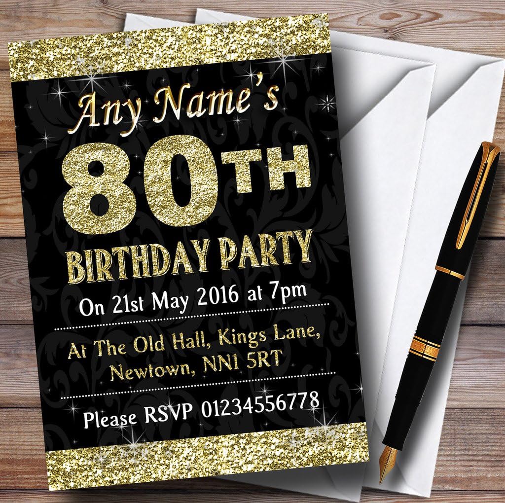 Glitter Look Gold 80Th Birthday Party Personalized Invitations
