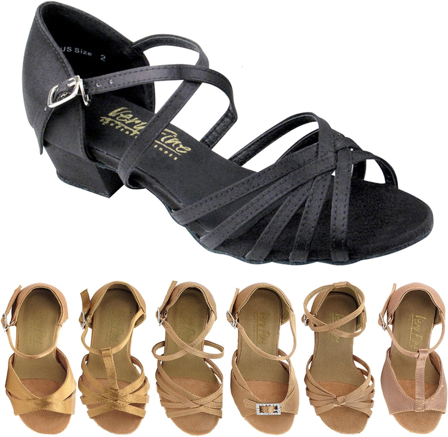 50 Shades of Girls Dance Shoes: 1670CG:Black Satin:1.5" Heel:Size 1