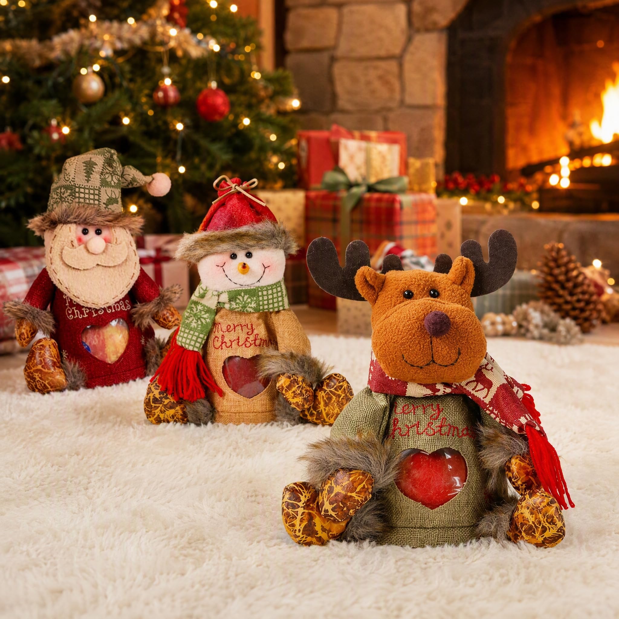 Christmas Gift Bags with Zipper, 3D Santa Snowman for Kids (A,6 PCS)