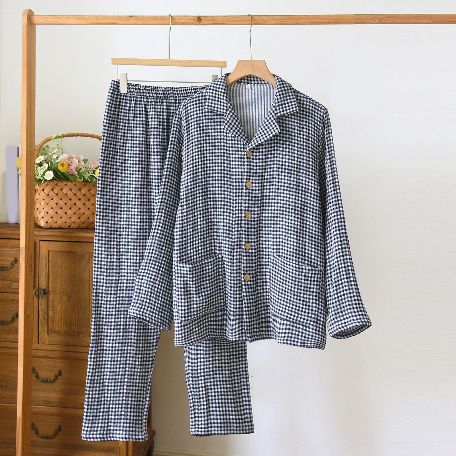 Pijamas Hombre Invierno - de Cuatro Capas, Camisa de Manga Larga y Pantalones, Ropa de Estar por casa cómoda, Bata Abierta por Delante, Ropa de Dormir para el frío.
