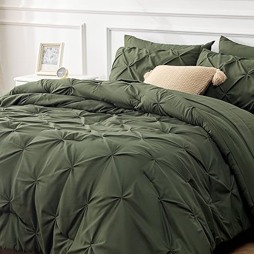 Miniatura 3 de Bedsure Juego de edredón verde oliva tamaño Queen, cama en una bolsa, tamaño Queen, 7 piezas, juego de ropa de cama verde oliva con edredones,