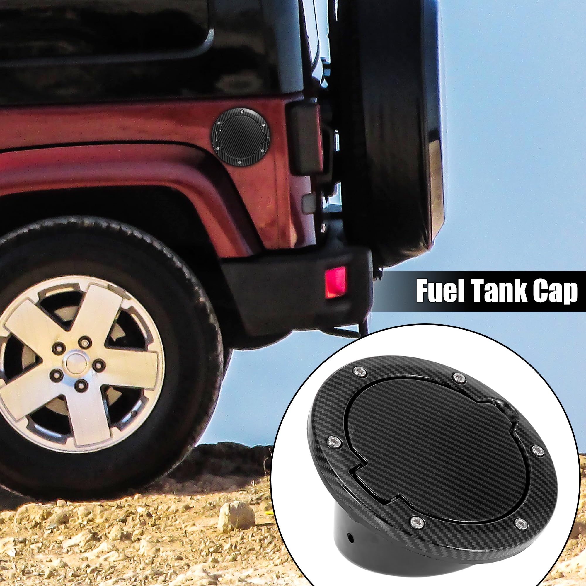 X AUTOHAUX Black Car Gas Fuel Filler Door Cover Fuel Tank Cap Carbon Fiber Pattern for Jeep Wrangler JK Unlimited 2007-2018