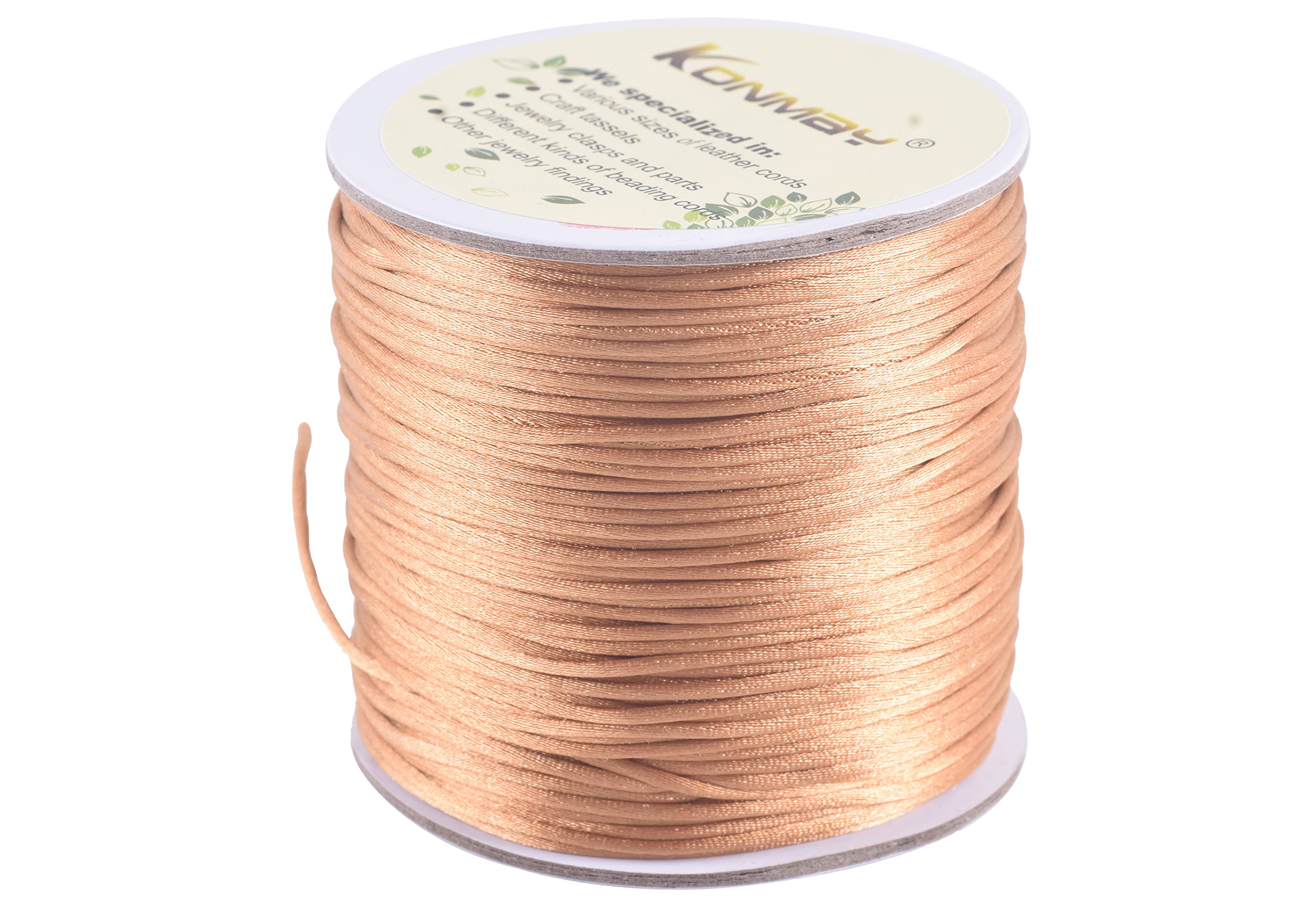KONMAY 80 Yards 1.0MM Rattail/Bugtail Satin Silk Cord Shamballa Macrame Beading Nylon Kumihimo String (Khaki KH) — image 1