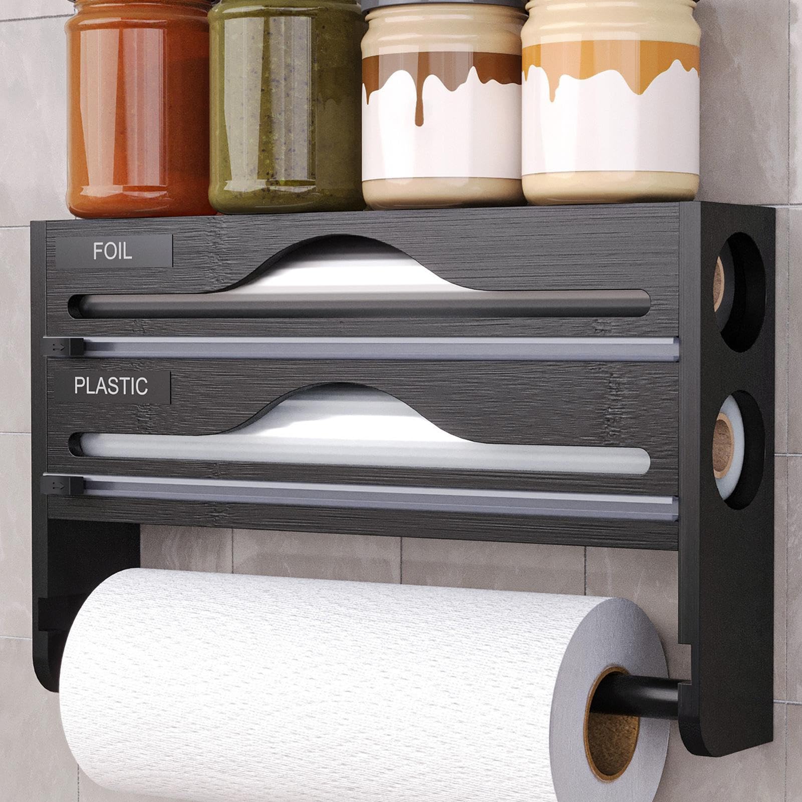 Wandrollenhalter Parat - Folienspender aus FSC-zertifiziertem | Organizer für Alufolie, Frischhaltefolie & Backpapier Wiederverwendbarer Platzsparender Organizer