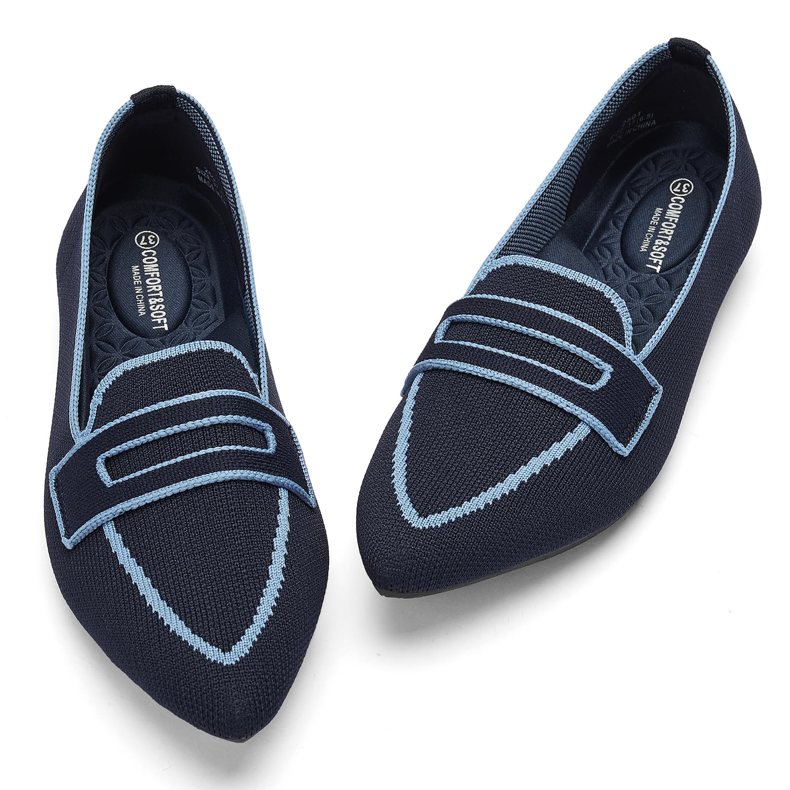 Puxowe Ballerines pour Femmes Slip on Robe en Maille à Bout Pointu Chaussures Plates Escarpins Élégantes et Confortables Ballerines Plates pour Femmes 41 EU Dark Blue