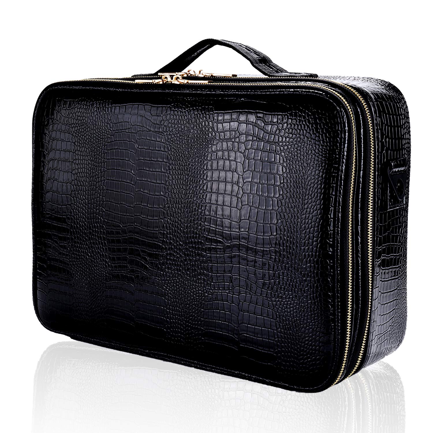 JOURMON Travel Makeup Train Case,Large Capacity Cosmetic Bags for Women,Portable Makeup Bag Organizer with Adjustable Dividers & Shoulder Strap (