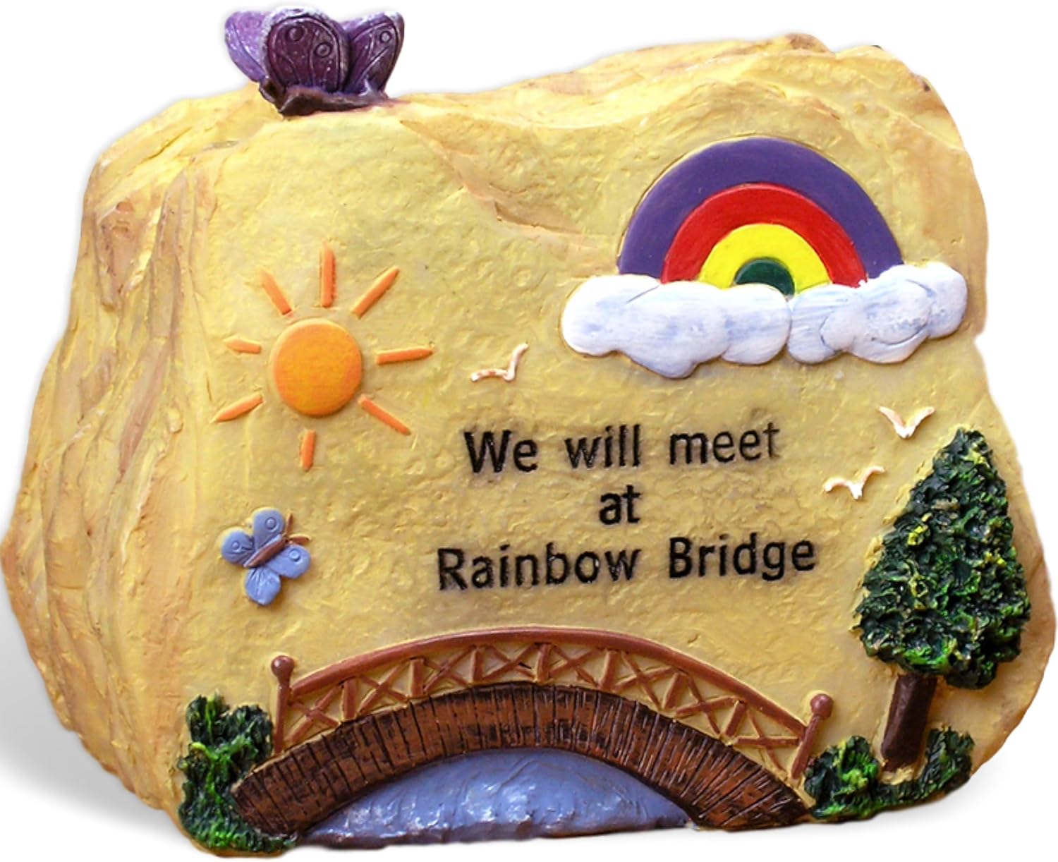 BANBERRY DESIGNS Pet Memorial Desktop Message Rock - We Will Meet at Rainbow Bridge - Loss of Beloved Pet - Made of Polystone - 3.5 W X 3 H X 1.75 D
