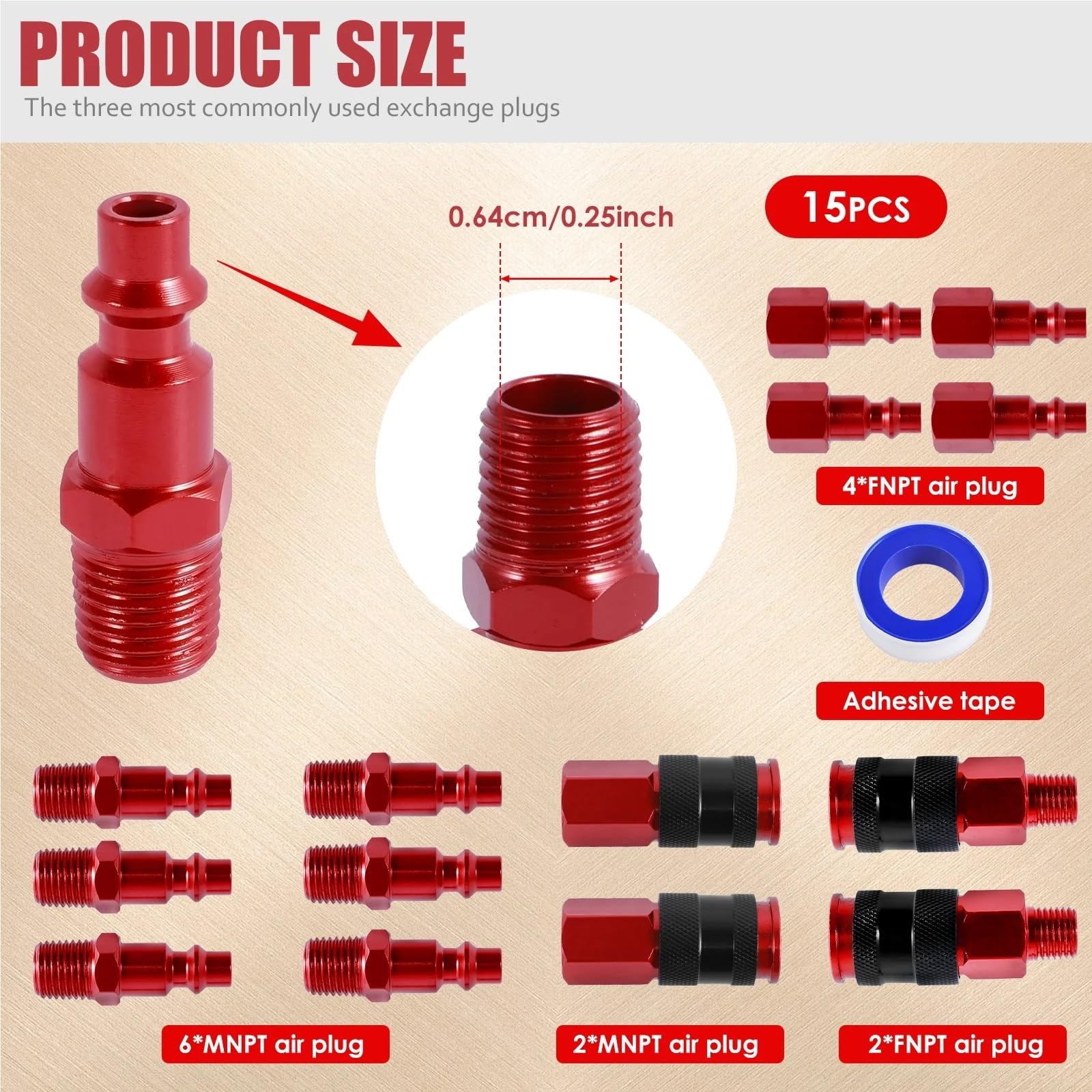 Kit Di Raccordi E Tappi For Aria Da 15 Pezzi, Filettatura NPT 1/4 Pollice, For A Collegamento Rapido, For Compressore D'aria In Alluminio