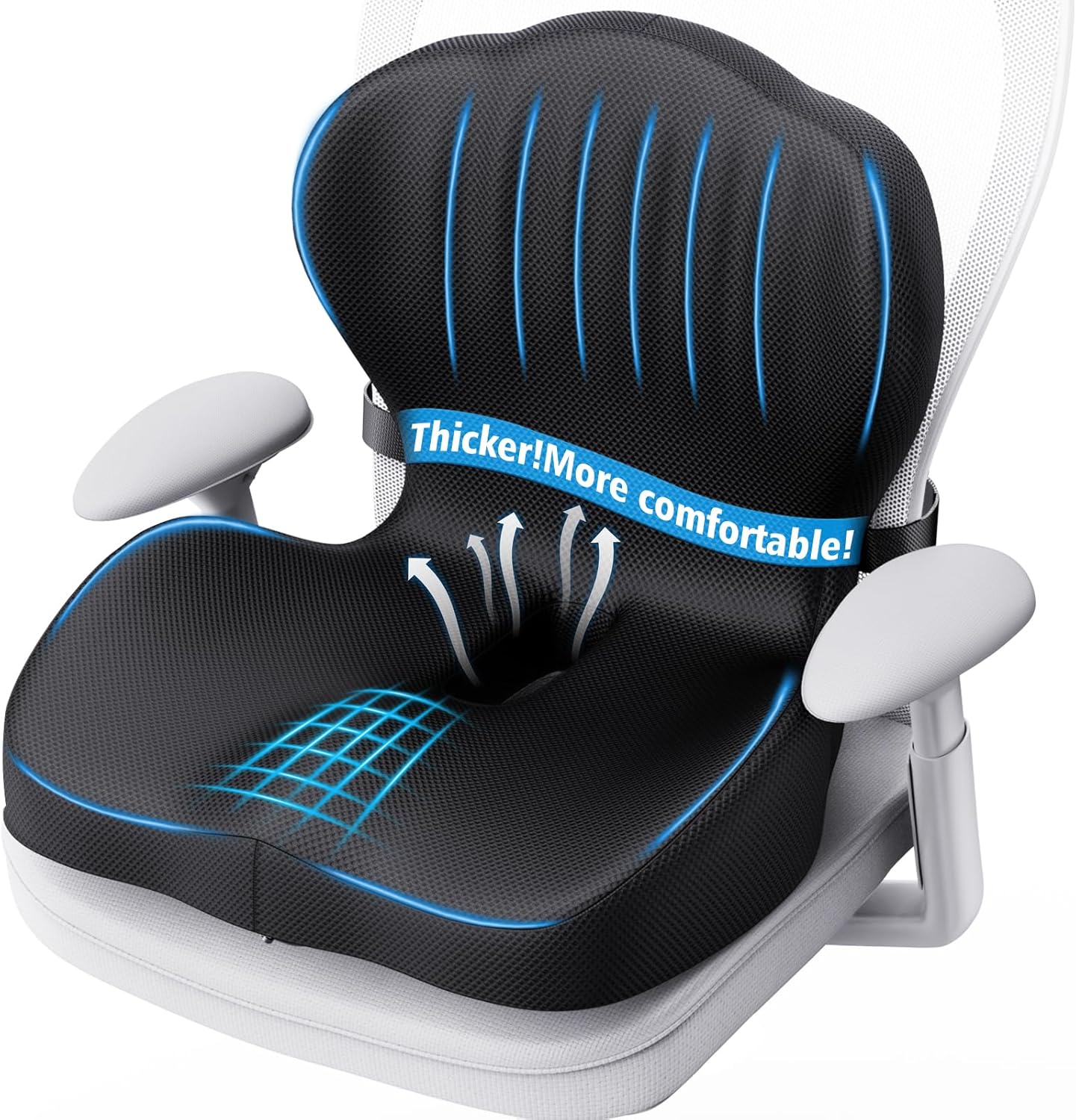 Benazcap Memory Foam Seat Cushion with Lumbar Support Pillow for Office Chair and Car, Ergonomic Design, Black