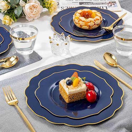 Miniatura 3 de BUCLA - 30 platos de plástico para invitados, color blanco y plateado con cubiertos de plástico y vasos de plástico desechables, vajilla de plástico