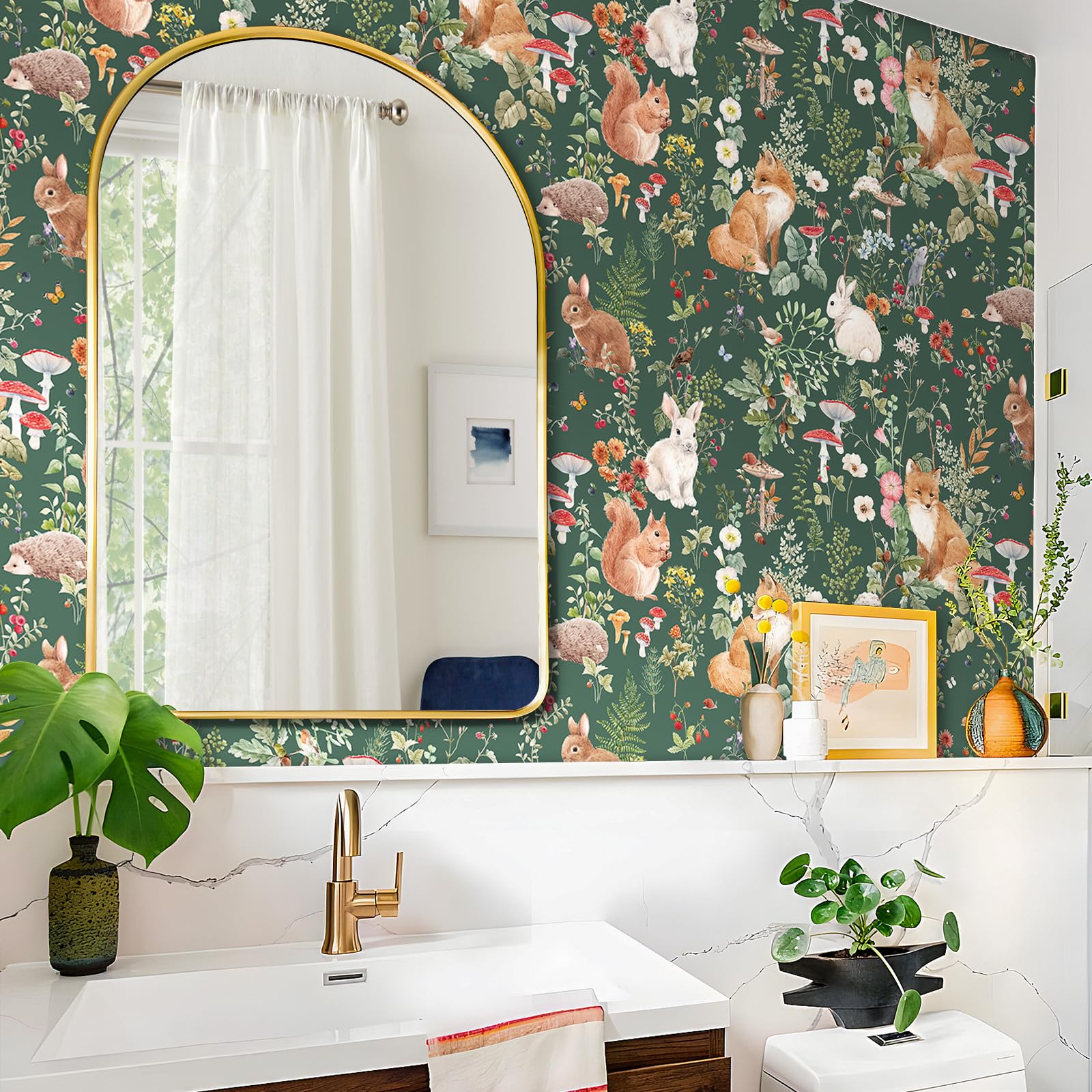 FunStick 44.5CM×9M Papel Pintado Autoadhesivo Botanico Verde Papel Pintado Pared Bosque Naturaleza Vintage Vinilo Adhesivo Muebles Flores Armario Impermeable Vinilo Adhesivo Pared Bosque Verde Salón