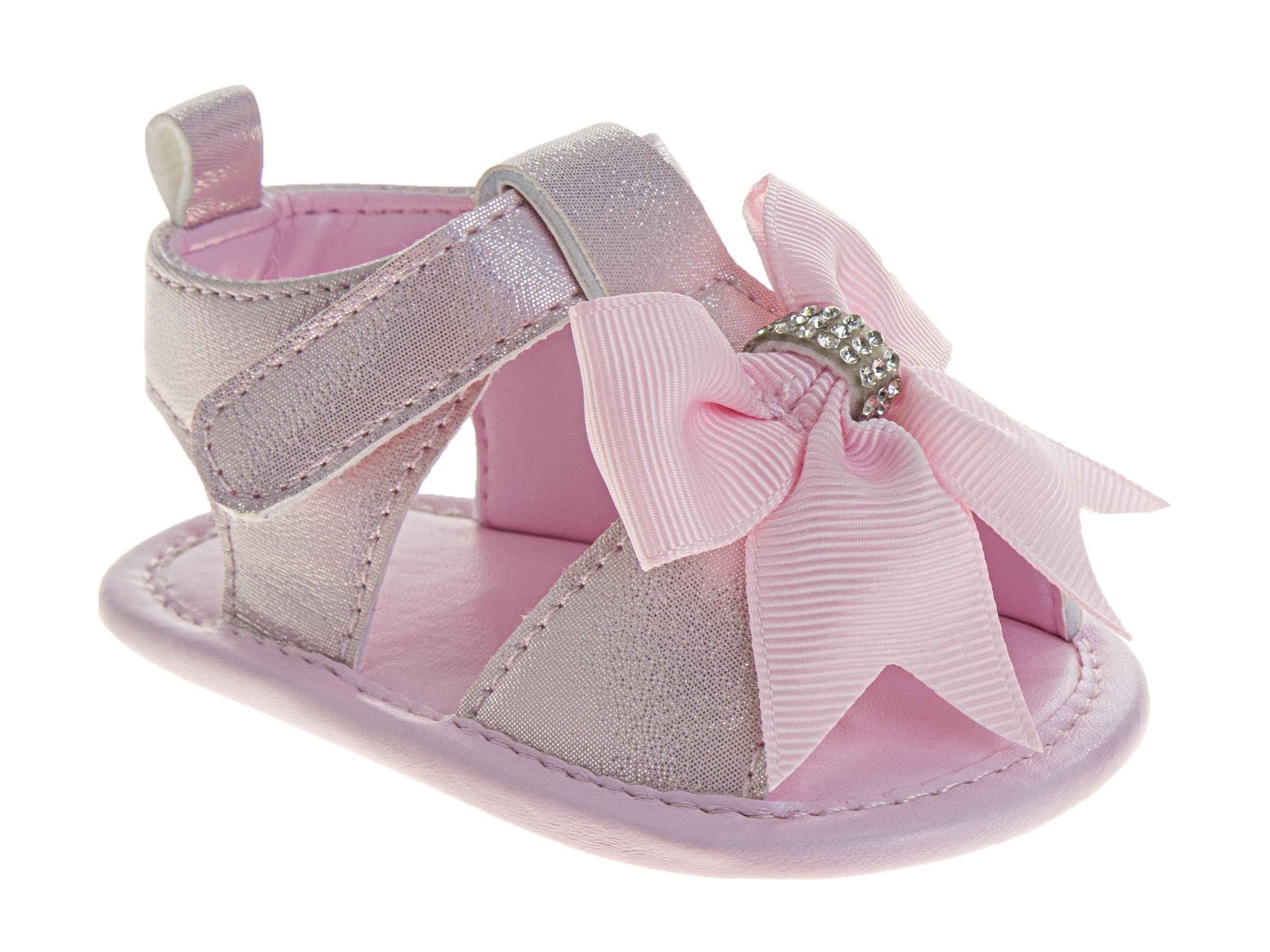 Josmo Baby Girl Summer Crib Sandals Bowknot Soft Sole Infant Princess Dress Flats First Walker Shoes, Pink Ribbon, 2