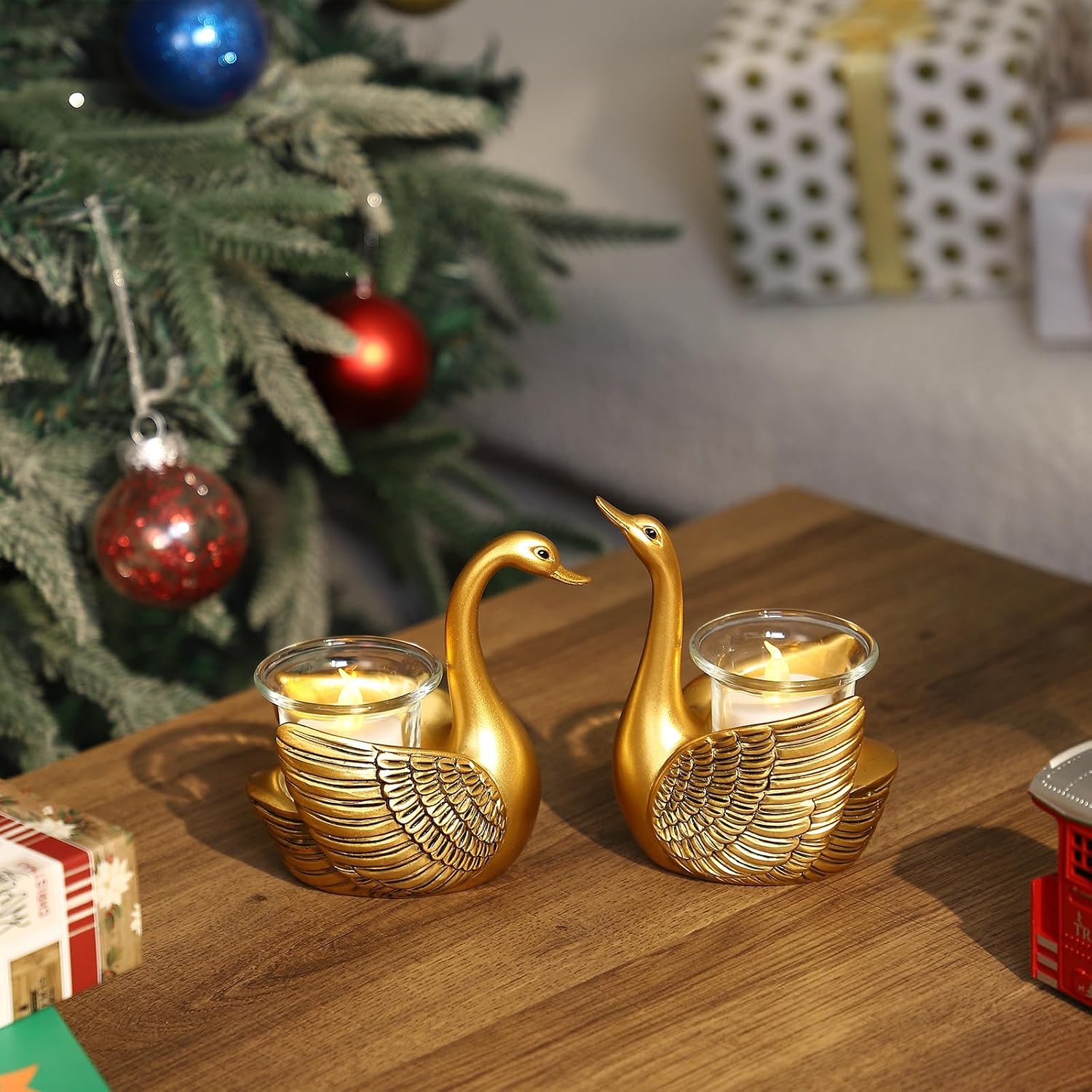 2Pcs Swans Tealight Candle Holder, Home Decor Gifts for Women Her Wife Mom