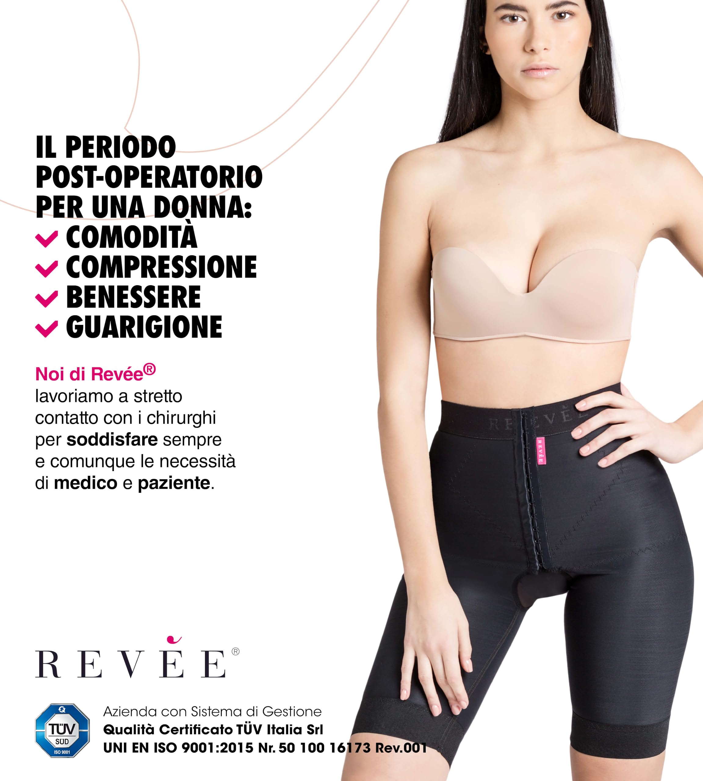 REVÉE Guaina Post-Liposuzione Corta (Fianchi/Cosce) | Guaina Contenitiva per Terapia Compressiva Post-operatoria | Liposuzione Fianchi, Natiche, Cosce | Guaina Snellente Modellante