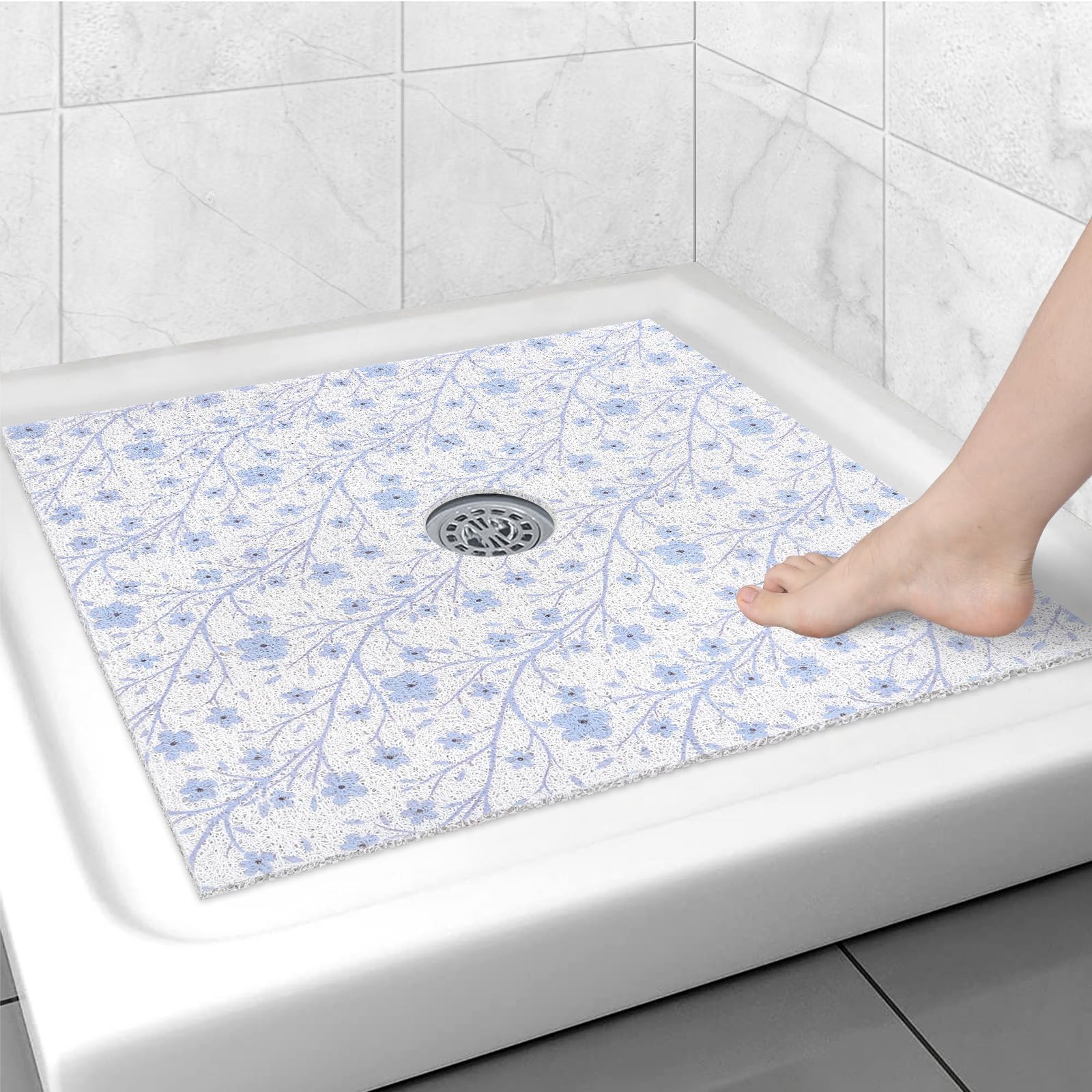 Square Shower Mat Non Slip: 27x27 Inch Shower mats for Inside Shower with Drain Hole in Middle, Super Soft PVC Loofah Massage Shower Floor Mat, Anti Slip Shower Stall Mat, Quick Drying