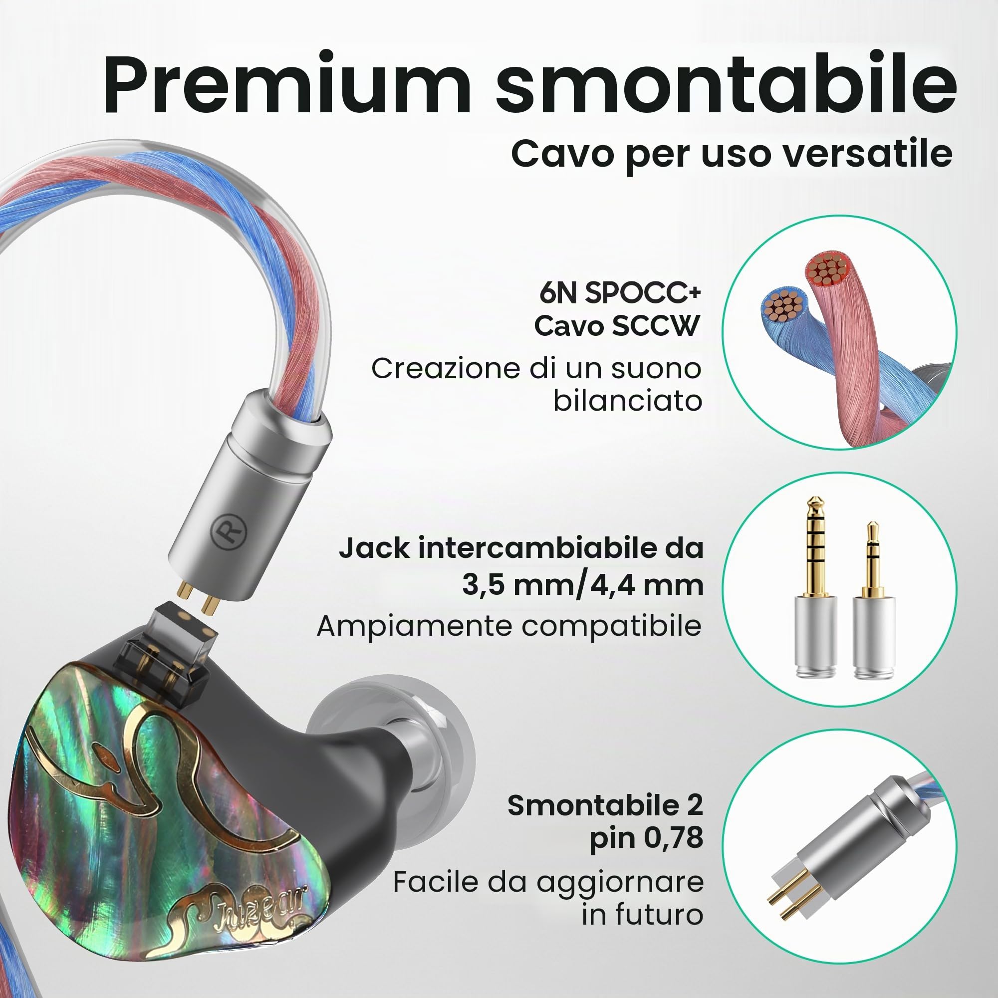 HiFiGo IEMs Juzear x Z Review Defiant in Ear Monitor, driver ibridi 1DD + 3BA IEM, auricolari cablati HiFi, auricolari da gioco con cavo staccabile da 3,5/4,4 mm per musicisti, audiofili gamer