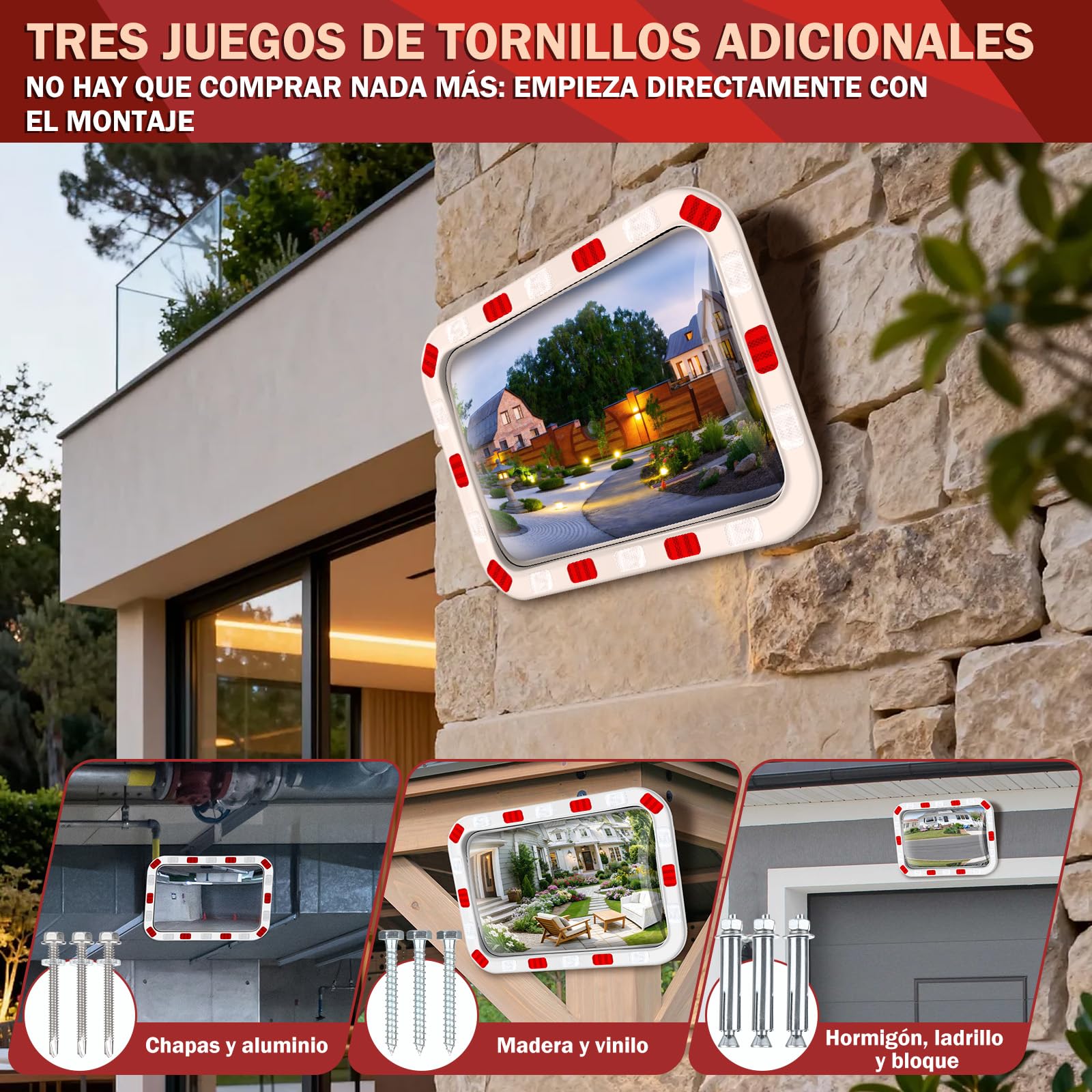 moveland Espejo de Tráfico Rectangular 40x60 cm – Espejo Acrílico Profesional con Soporte Ajustable, Fácil Montaje, Amplio Ángulo de Visión para Tráfico, Calles y Garajes (Interior y Exterior) | Espejo acrílico para carretera con soporte ajustable, fácil