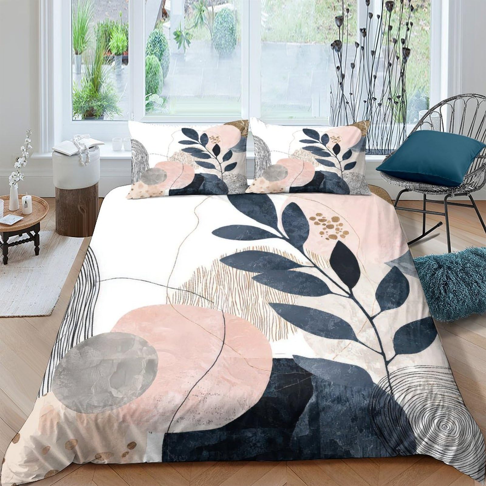 Ctjqhvkz Style-6 3D Printed Abstract Botanical Fitted Sheet Microfiber Soft Breathable Pastel Leaf Mattress Cover Bedroom Decor Single（135X200cm）