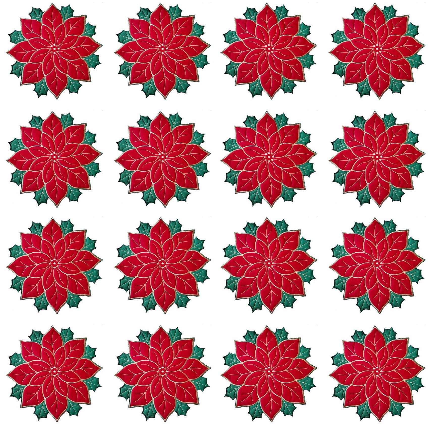Hndhbfgrt 16X Holiday Christmas Embroidered Placemats Applique Poinsettia Placemats Christmas Flower Placemat A