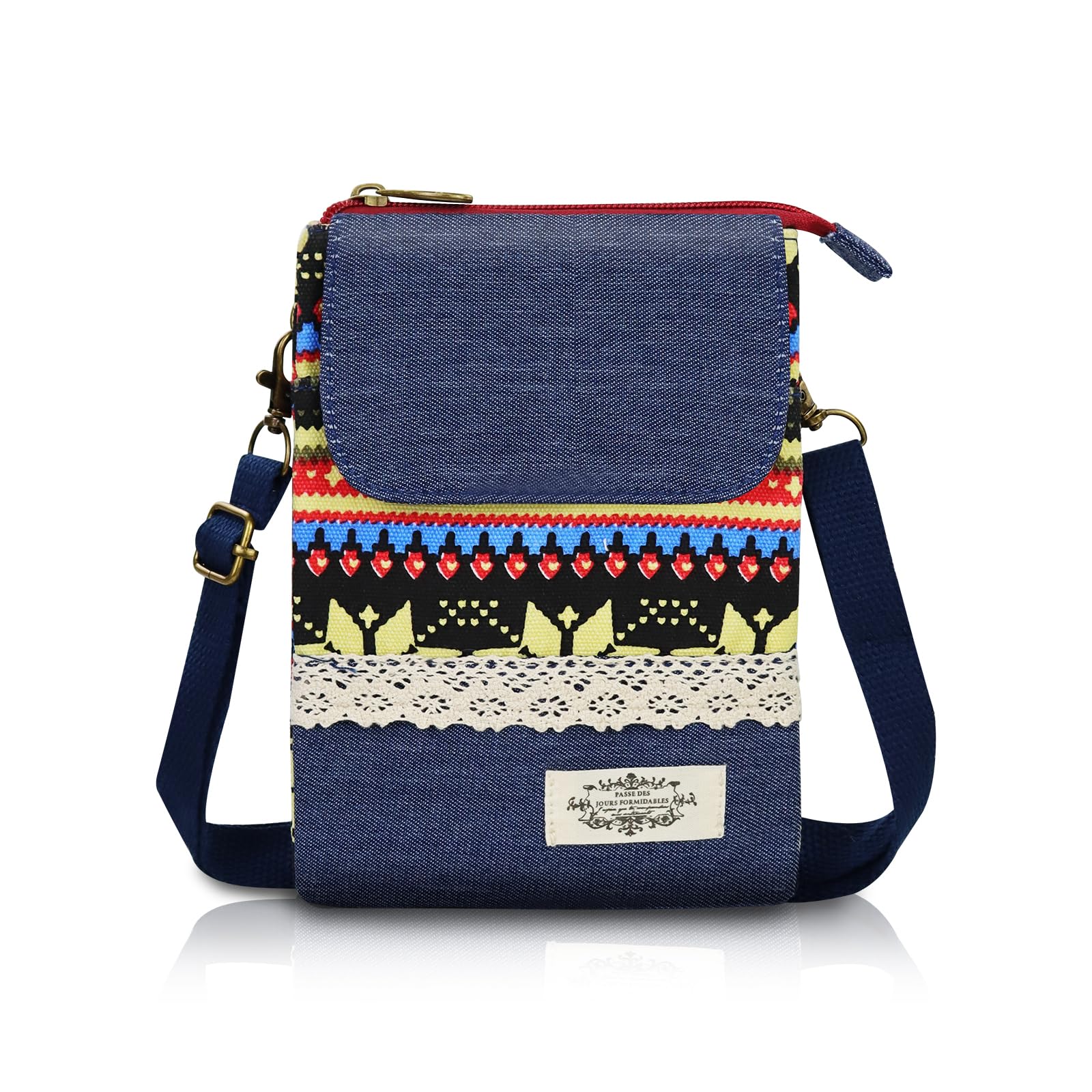 AfitLulu Klein Handytasche zum Umhängen Damen, Bohemian-Stil Handy Umhängetasche, Leinwand Handy Tasche zum Umhängen Crossbody Bag mit Abnehmbarem und Verstellbarer Schultergurt