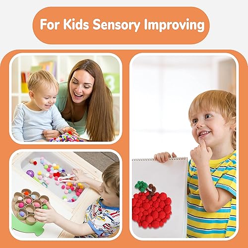 Miniatura 7 de Caydo set de 1400 unidades de pompones multicolores en 5 tamaños y ojos plásticos juguetones movibles en 4 tamaños para realizar manualidades y