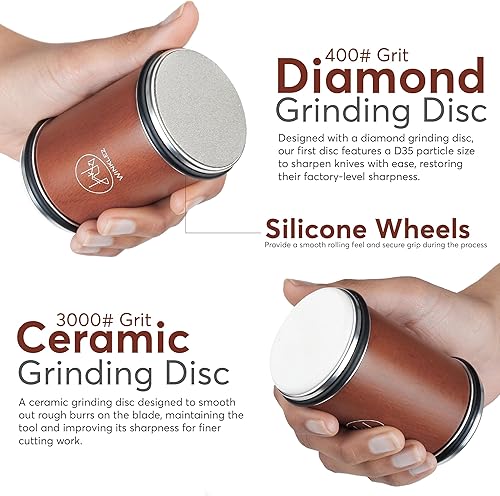 Miniatura 2 de Afilador de cuchillos rodantes con discos de diamante y cerámica, afilador de cuchillos de cocina con ángulos magnéticos de 15 y 20, kit de afilado