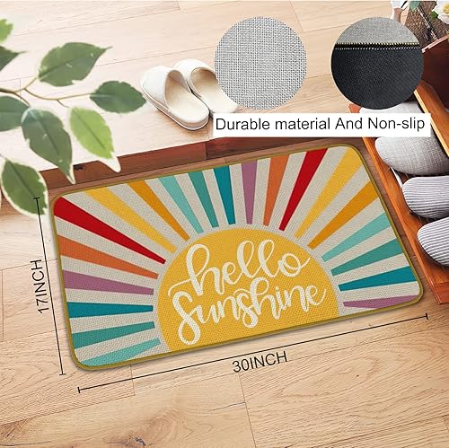 Miniatura 3 de Burosev Tapete decorativo bohemio de arte abstracto con texto en inglés Hello Sunshine, tapete bohemio para piso, diseño rústico de Hello Sunshine,