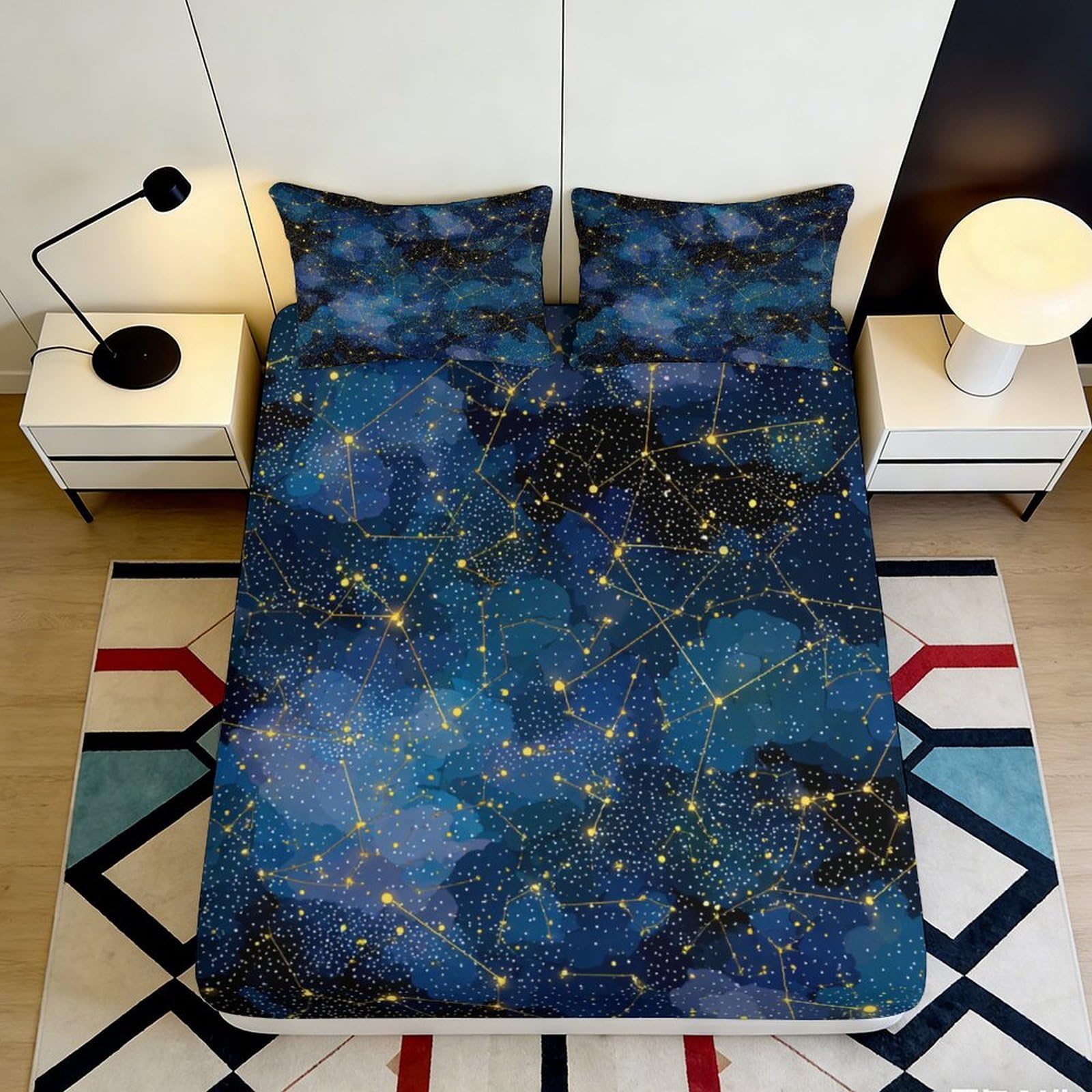 3D Printed Galaxy Starry Sky Fitted Sheet Microfiber Soft breathable Cosmic Nebula Mattress Cover for Bedroom Dormitory Guest Room Mattress Protection 120x200x25cm
