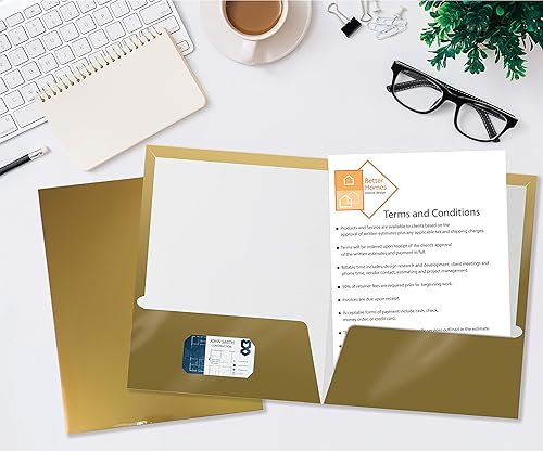 Miniatura 3 de Better Office Products Carpetas de papel dorado metálico laminado brillante de 2 bolsillos, tamaño carta, paquete de 25 carteras de papel, caja de 25
